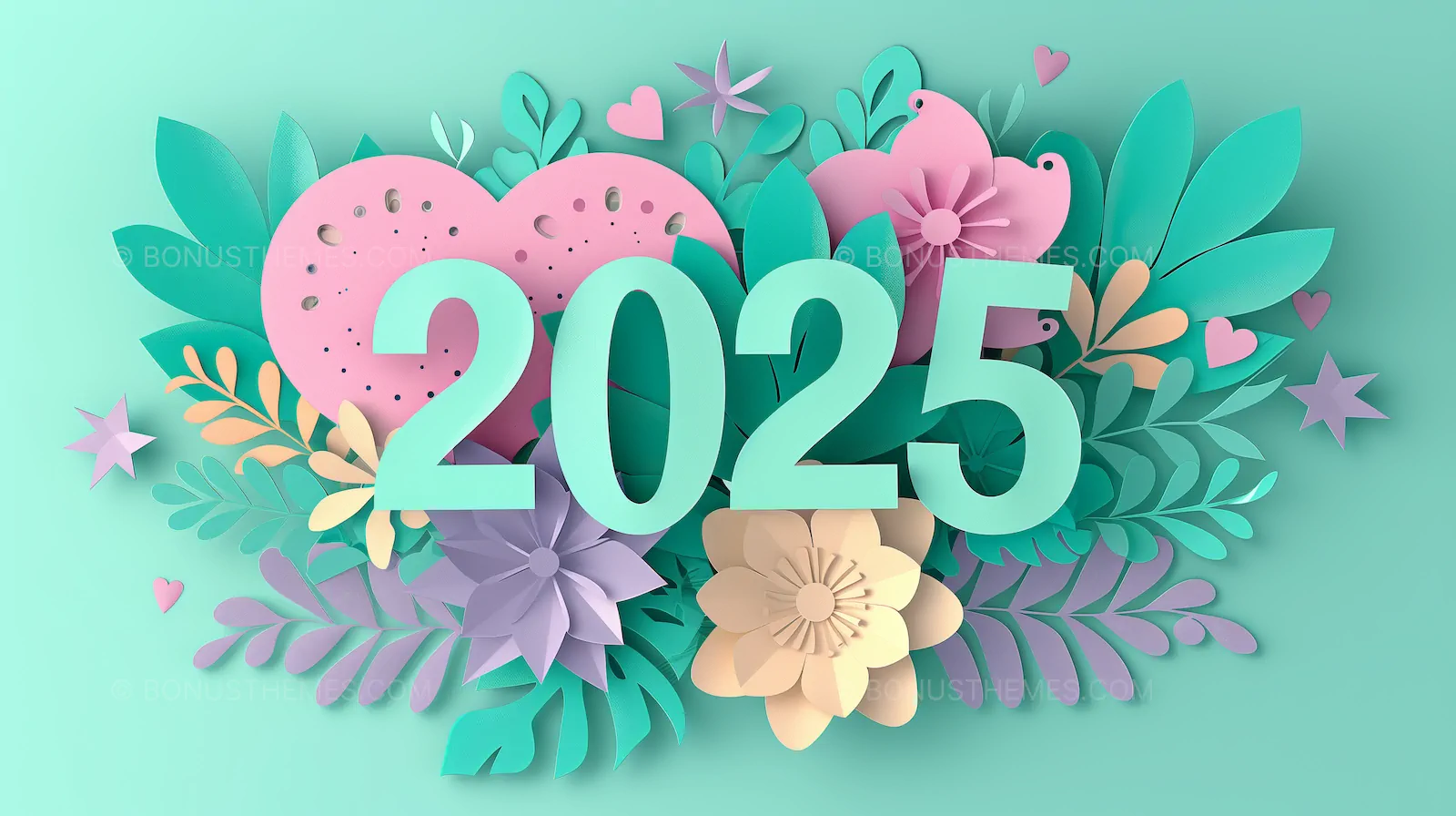 2025 New Year Floral Paper Art - Pastel Celebration | Holiday AI Image