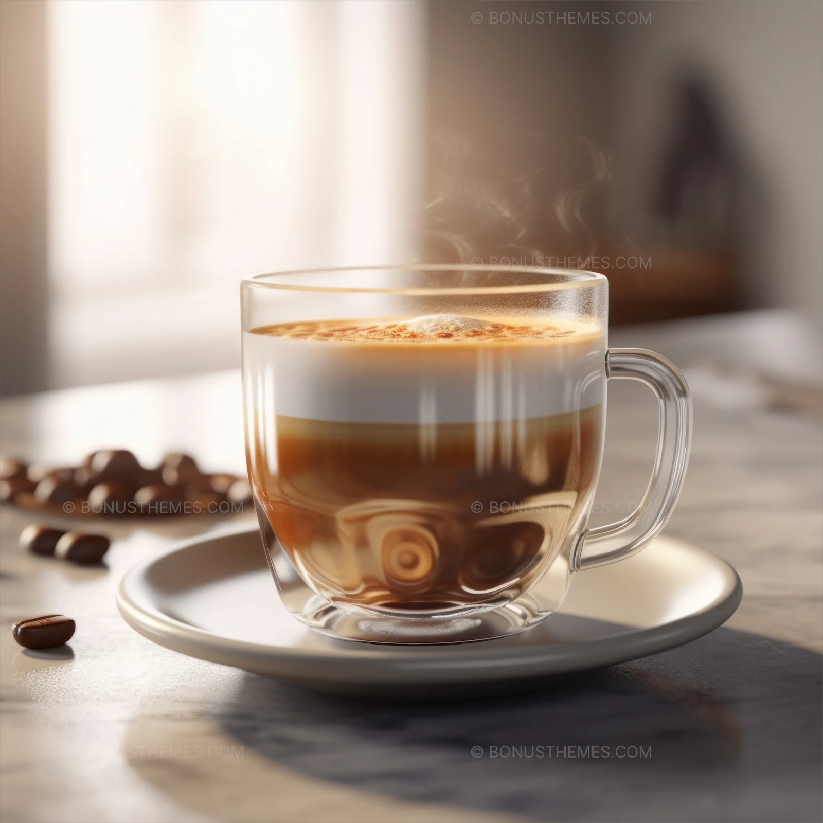 Glass Cup of Latte Coffee on a Stylish Table | Elegant AI Generated Café Beverage Illustration