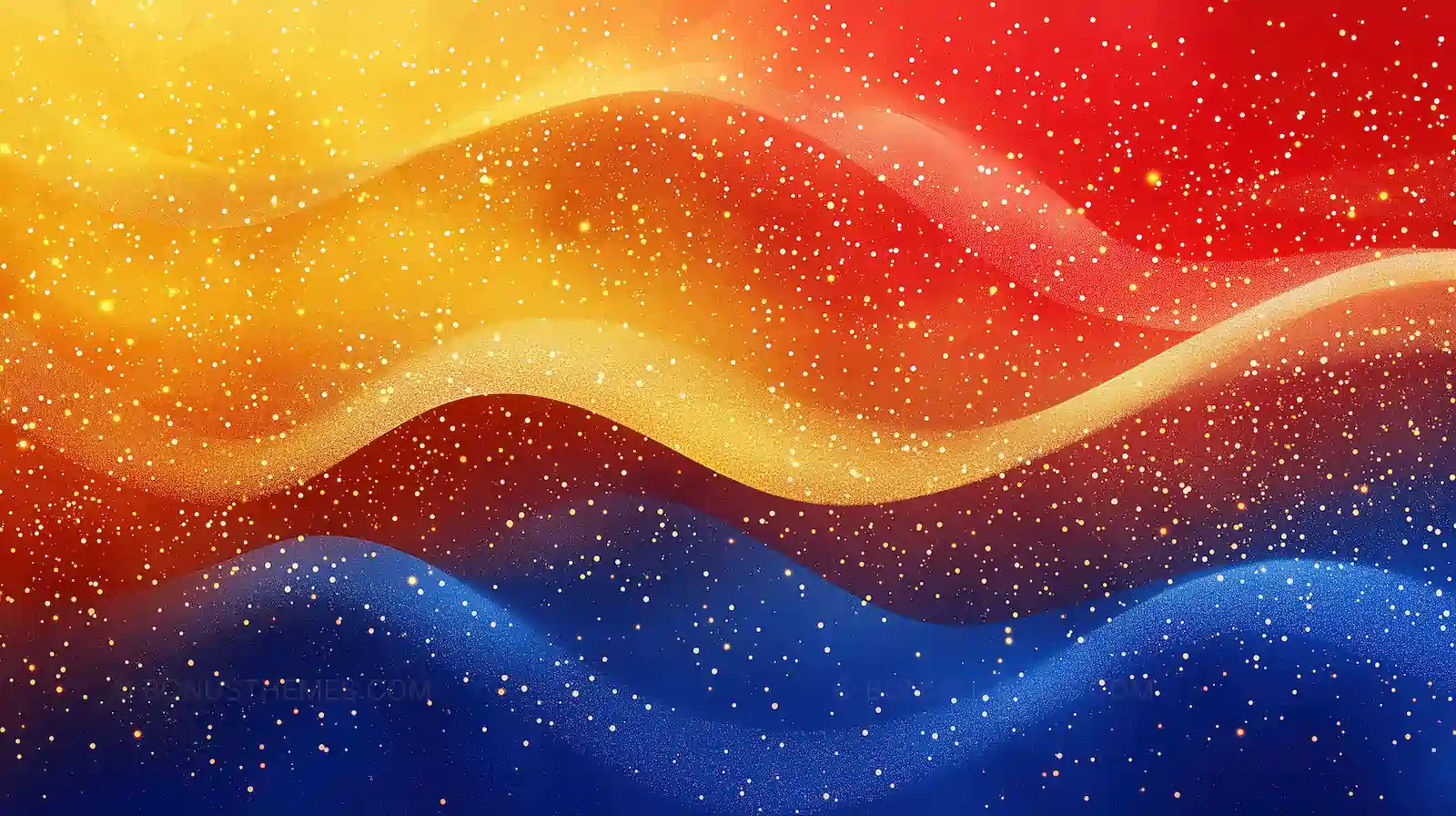 Abstract Golden, Red & Blue Wave | Colorful Sparkle Background Art