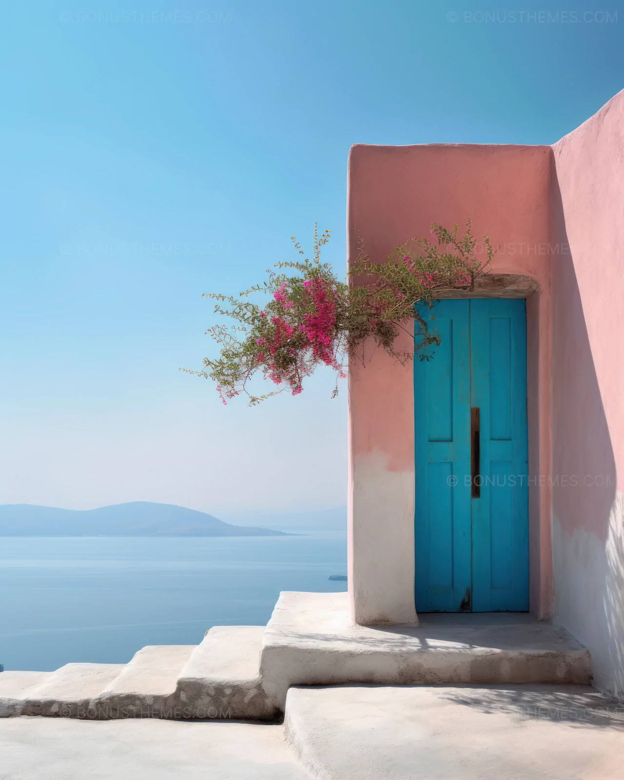 Aegean Life - Traditional Door Near the Sea | Greek Island AI Image