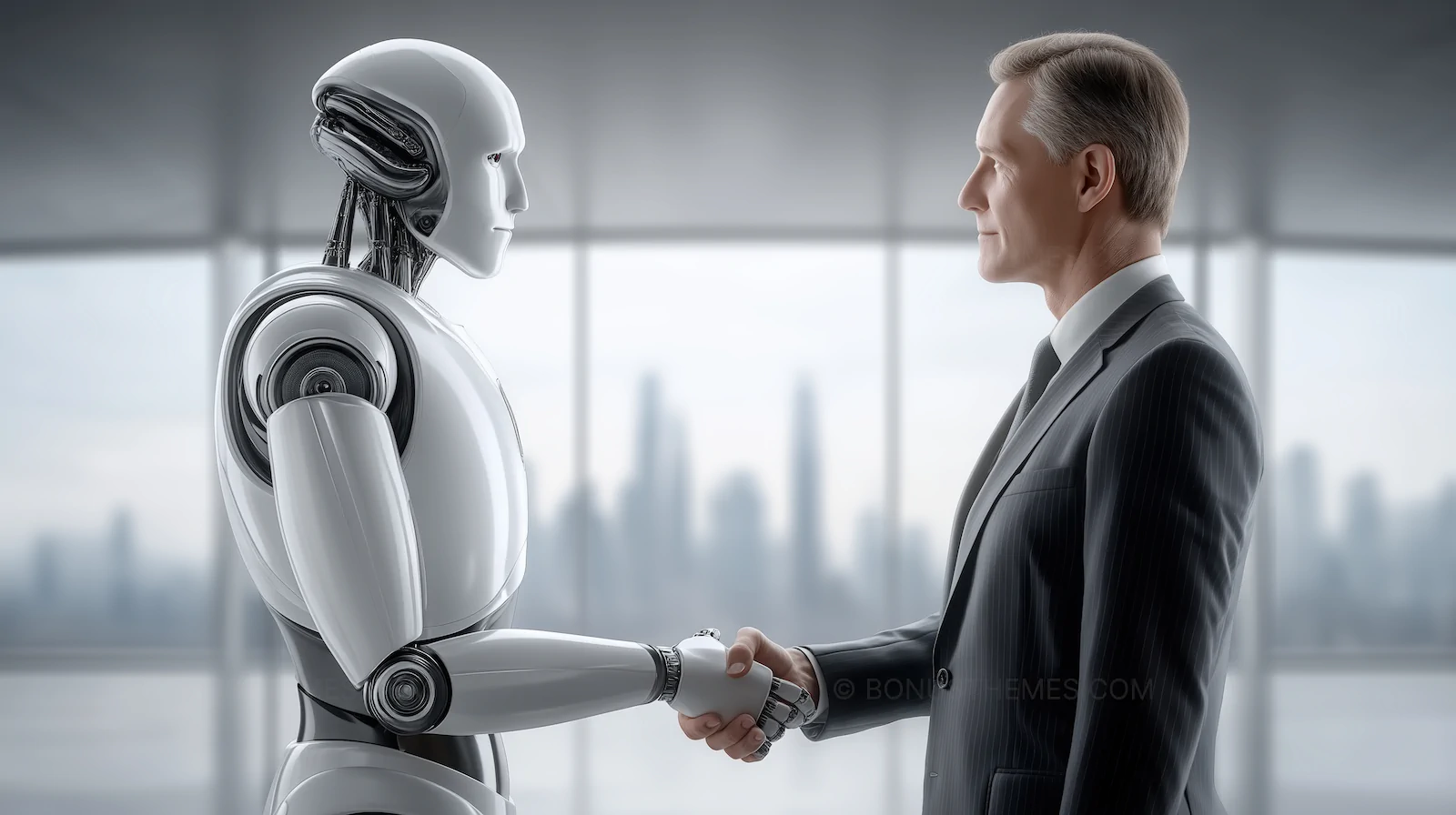 AI Robot Shaking Hands with CEO in Modern Office | Tech Innovation AI Image