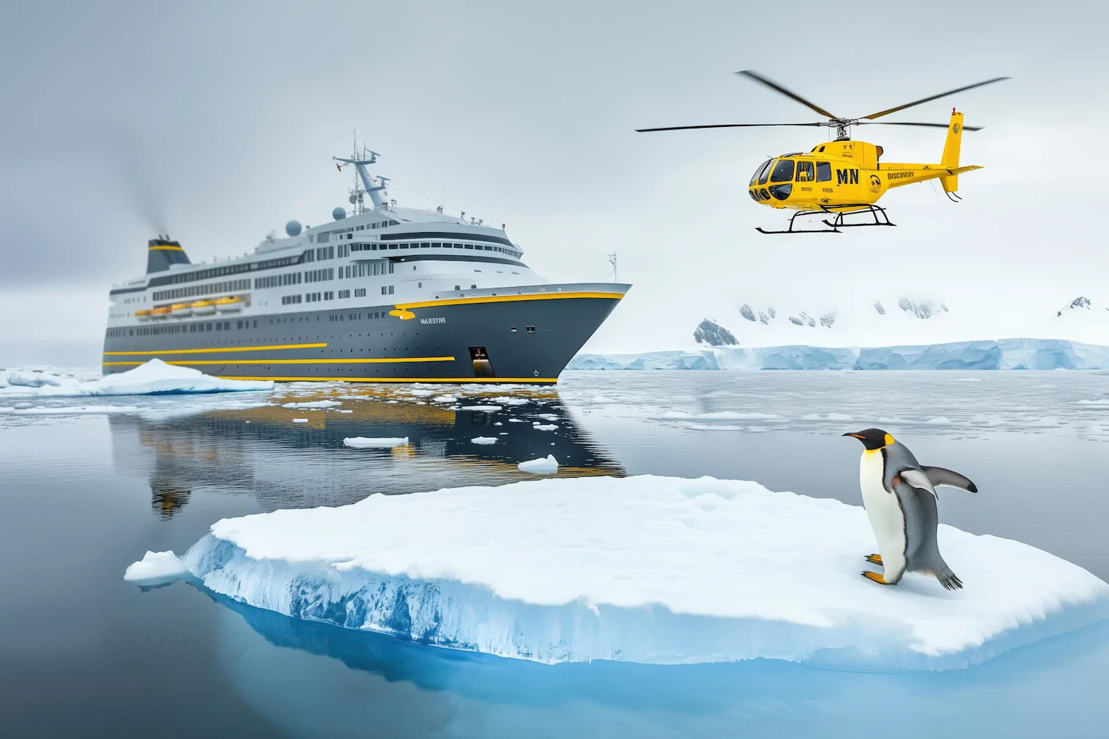 Antarctic Expedition Cruise with Helicopter and Penguin | AI Image