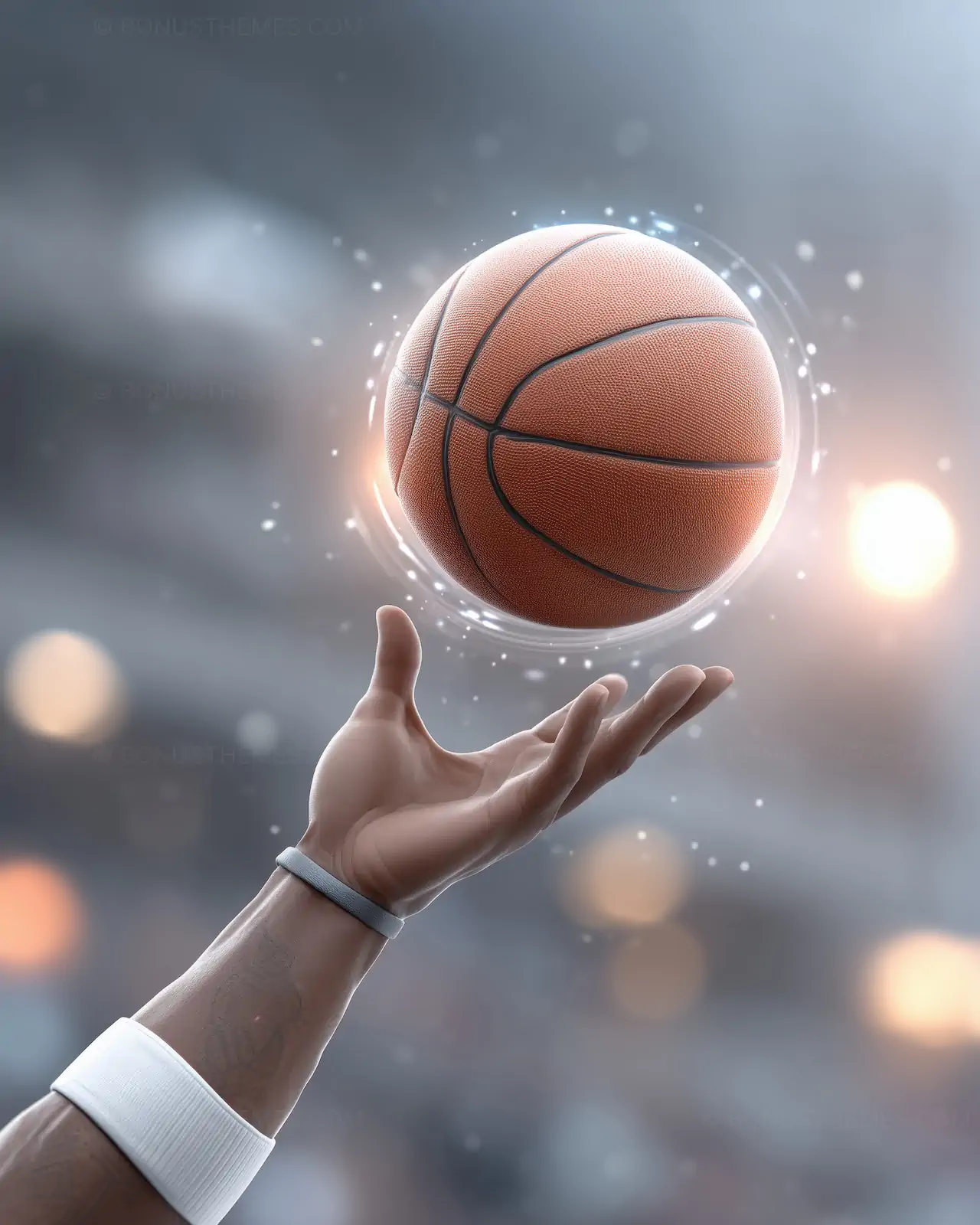 Basketball Levitating Above Hand with Light Trails | AI Sports Action Image