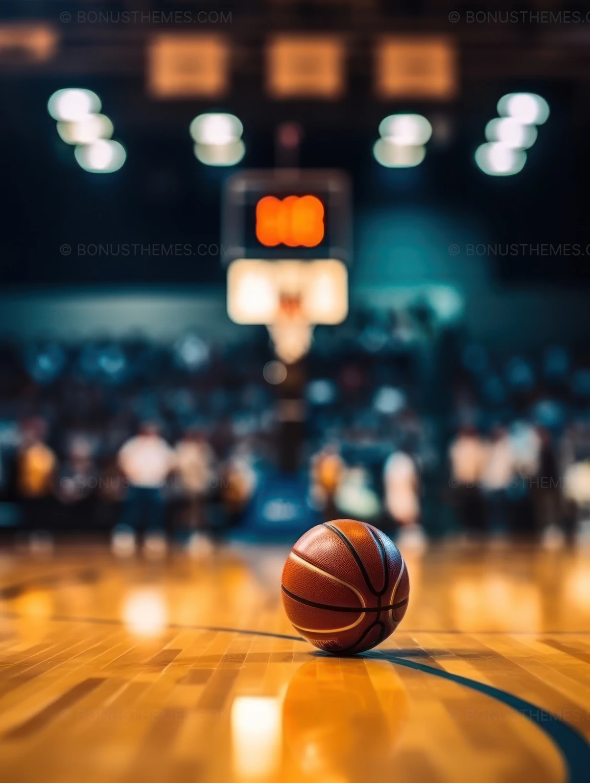 Basketball on Court in Front of Crowd - Professional Sports | AI Image