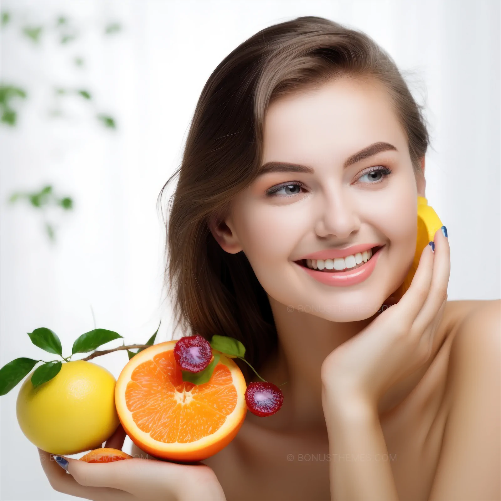 Beautiful Vegan Woman with Fresh Tropical Fruits | Stunning AI Generated Healthy Lifestyle Image
