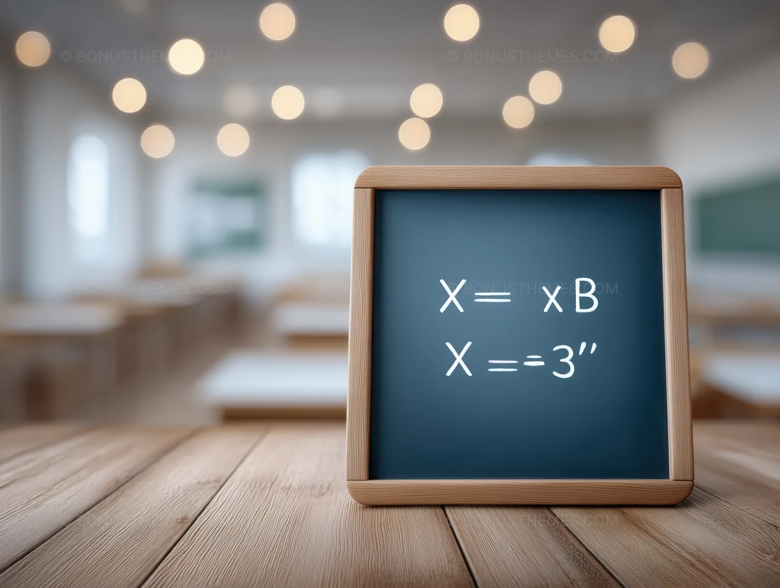 Blackboard with Chalk Equation on Wooden Table | Education AI Image