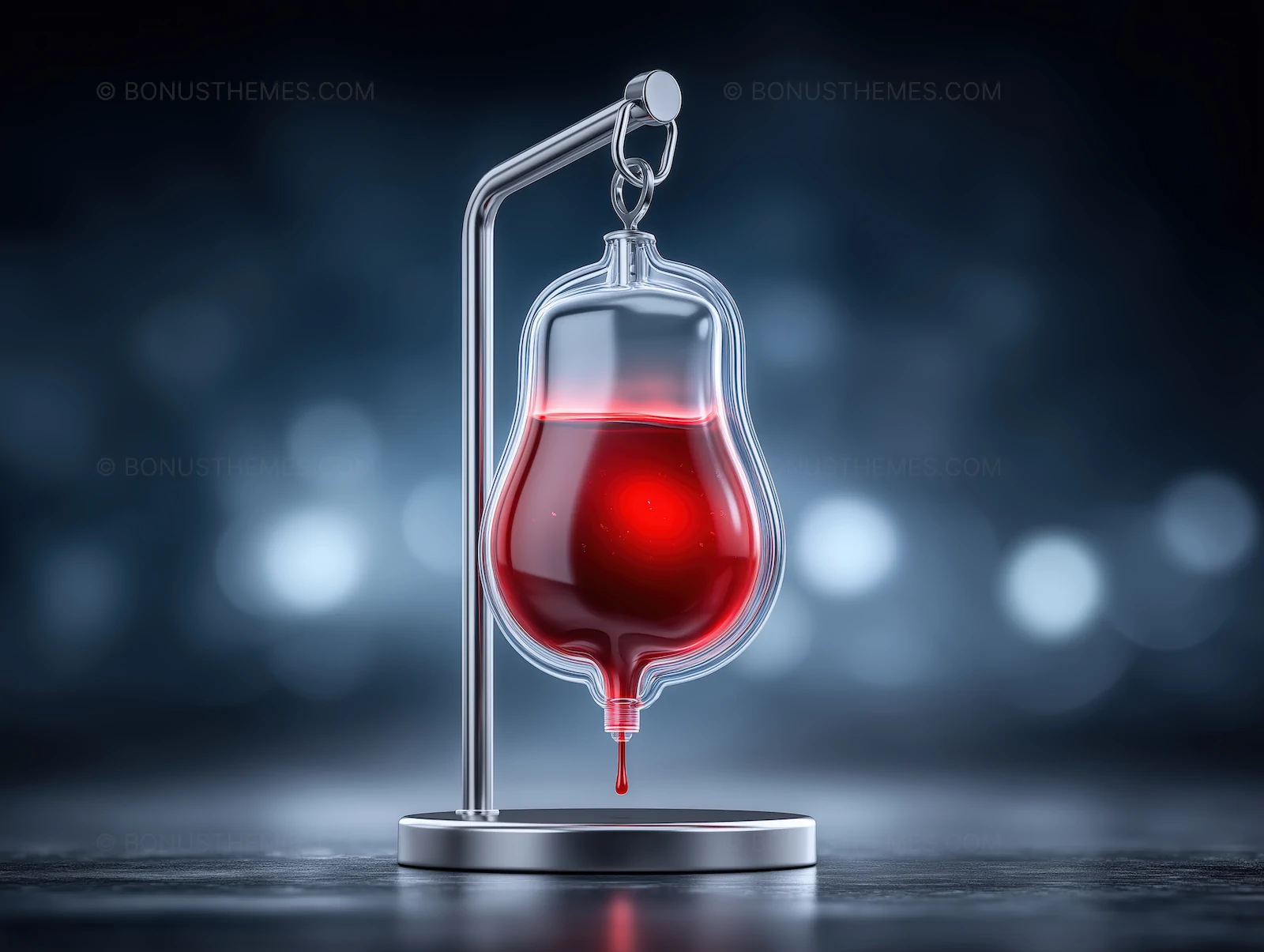 Blood Bag Hanging on Metallic Stand - Medical & Healthcare Visual | AI Image