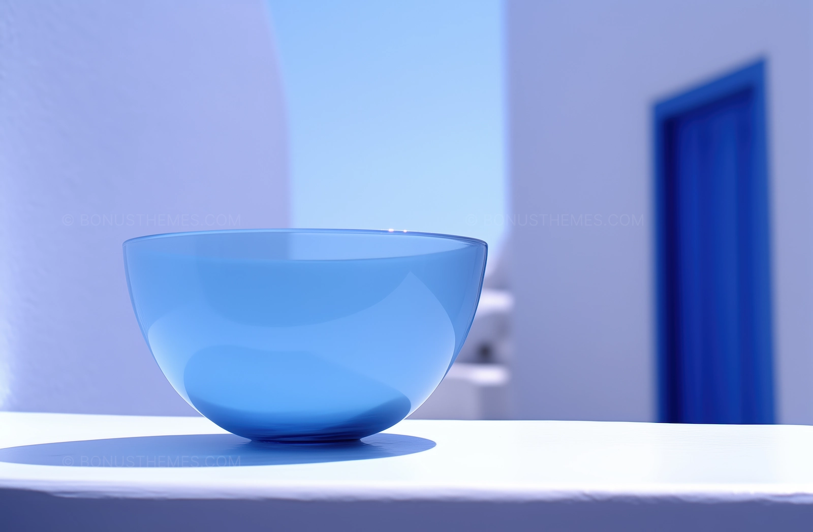 Blue Bowl on White Countertop | Minimalist Kitchen AI Image