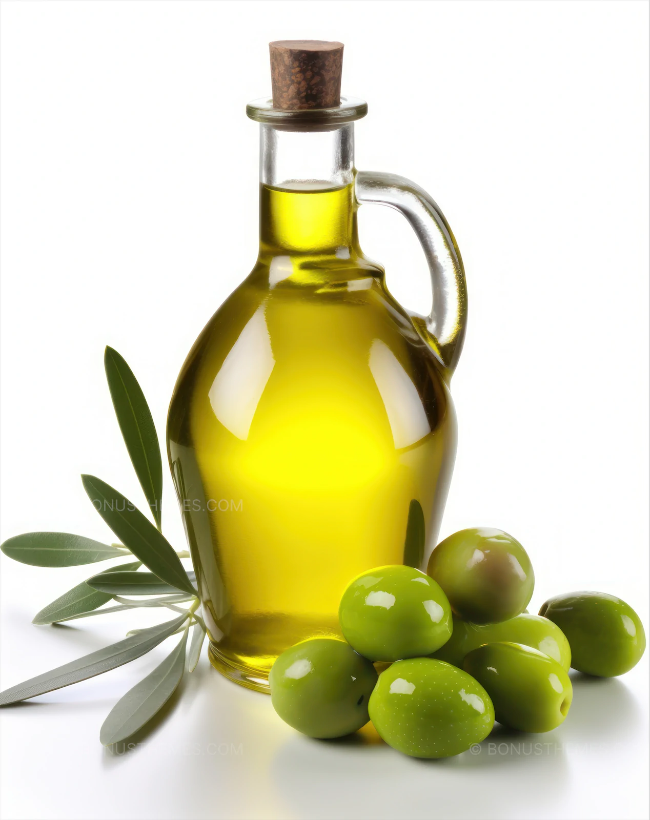 Premium Bottle of Olive Oil with Fresh Green Olives | Realistic Mediterranean AI Generated Food Image