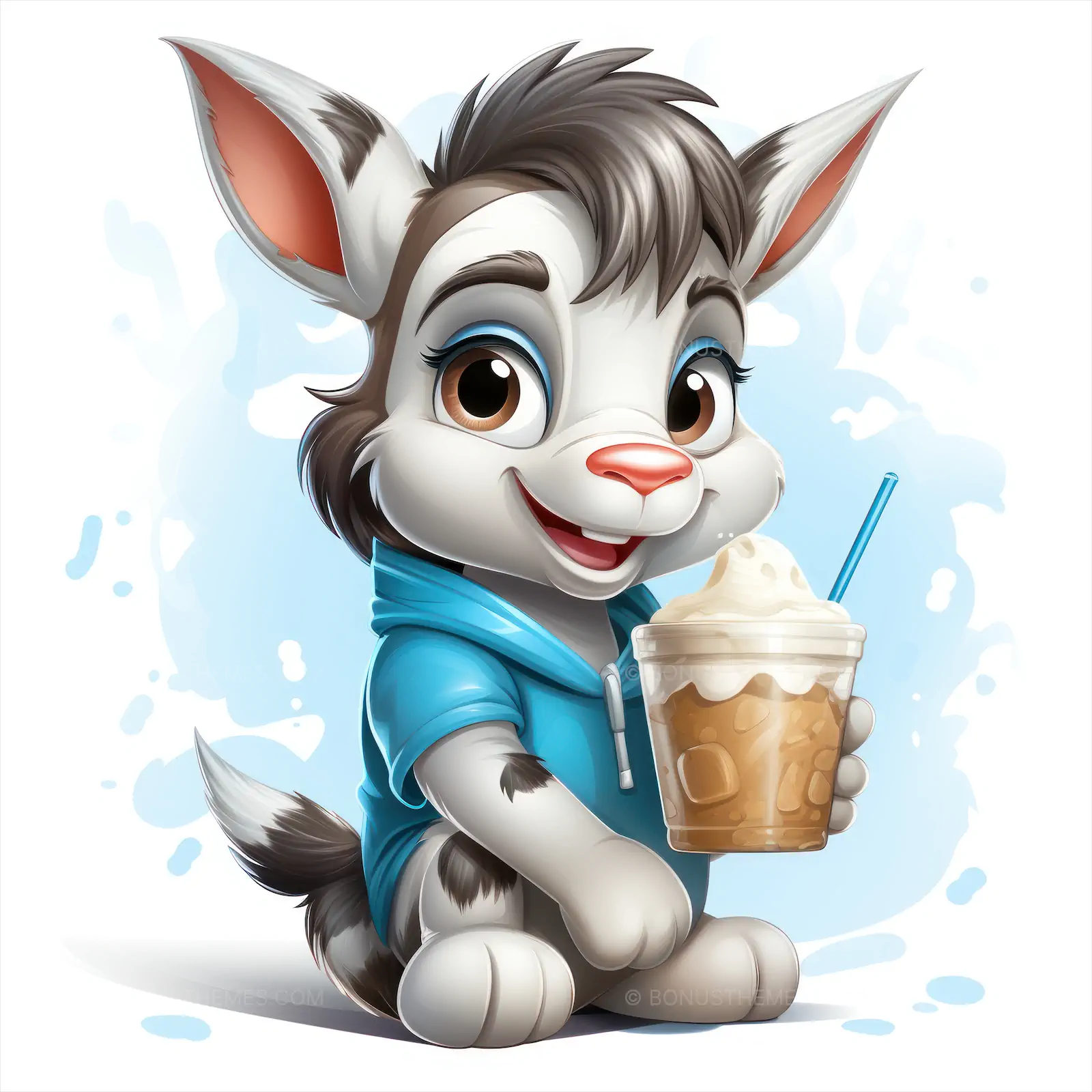Cartoon Animal Holding Cup of Milk with Straw | Playful AI Generated Character Illustration
