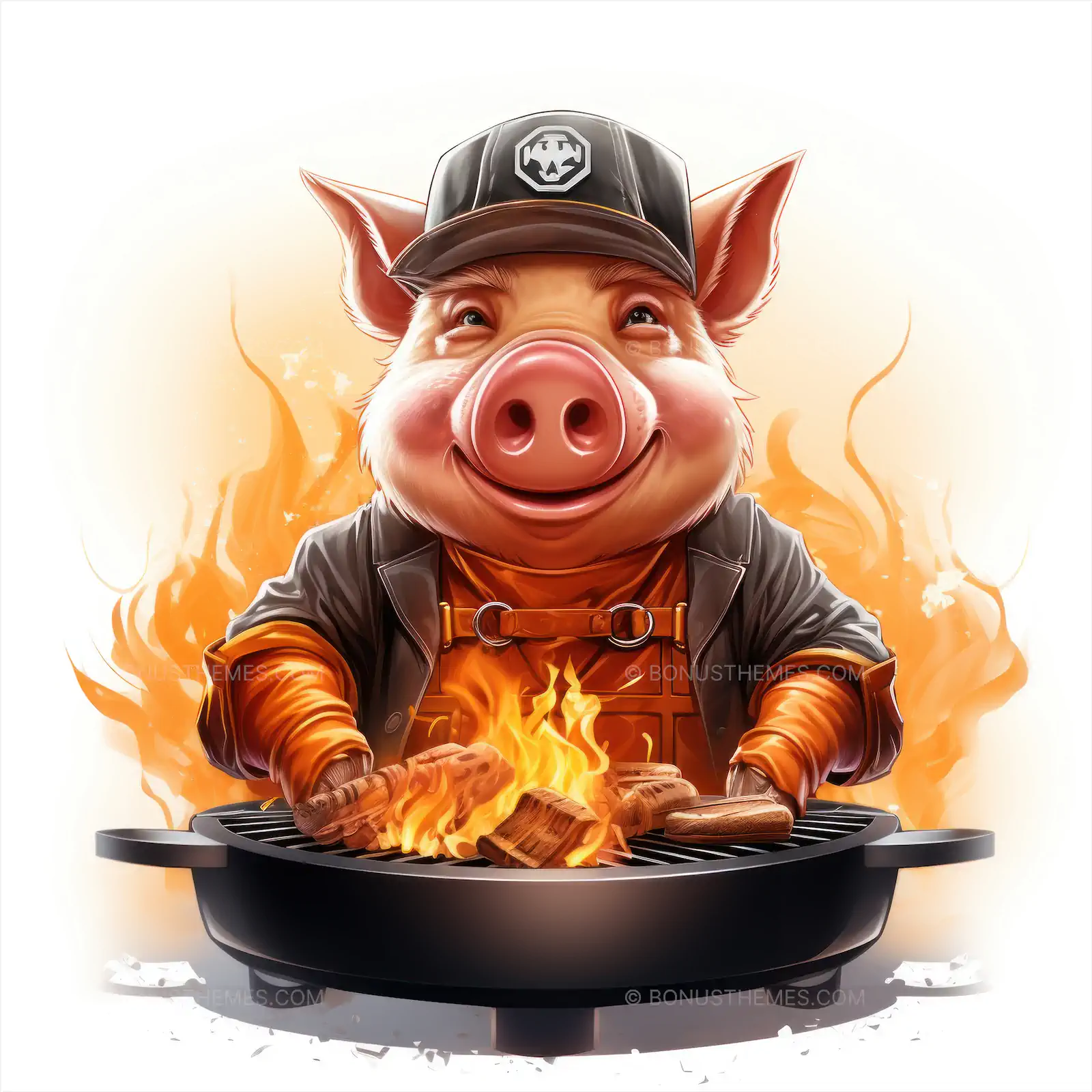 Cartoon Pig Cooking on a Barbecue Grill | Playful AI Generated BBQ Chef Illustration
