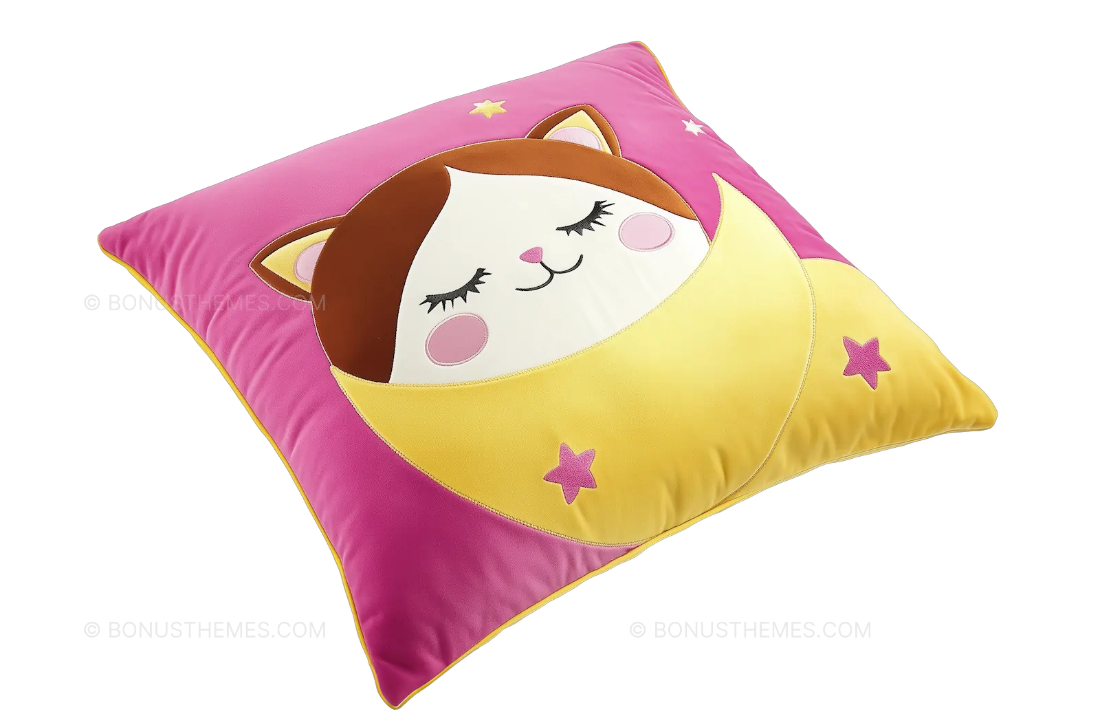 Cat Print Pillow Mockup - Pink & Yellow Decorative Cushion | AI Image