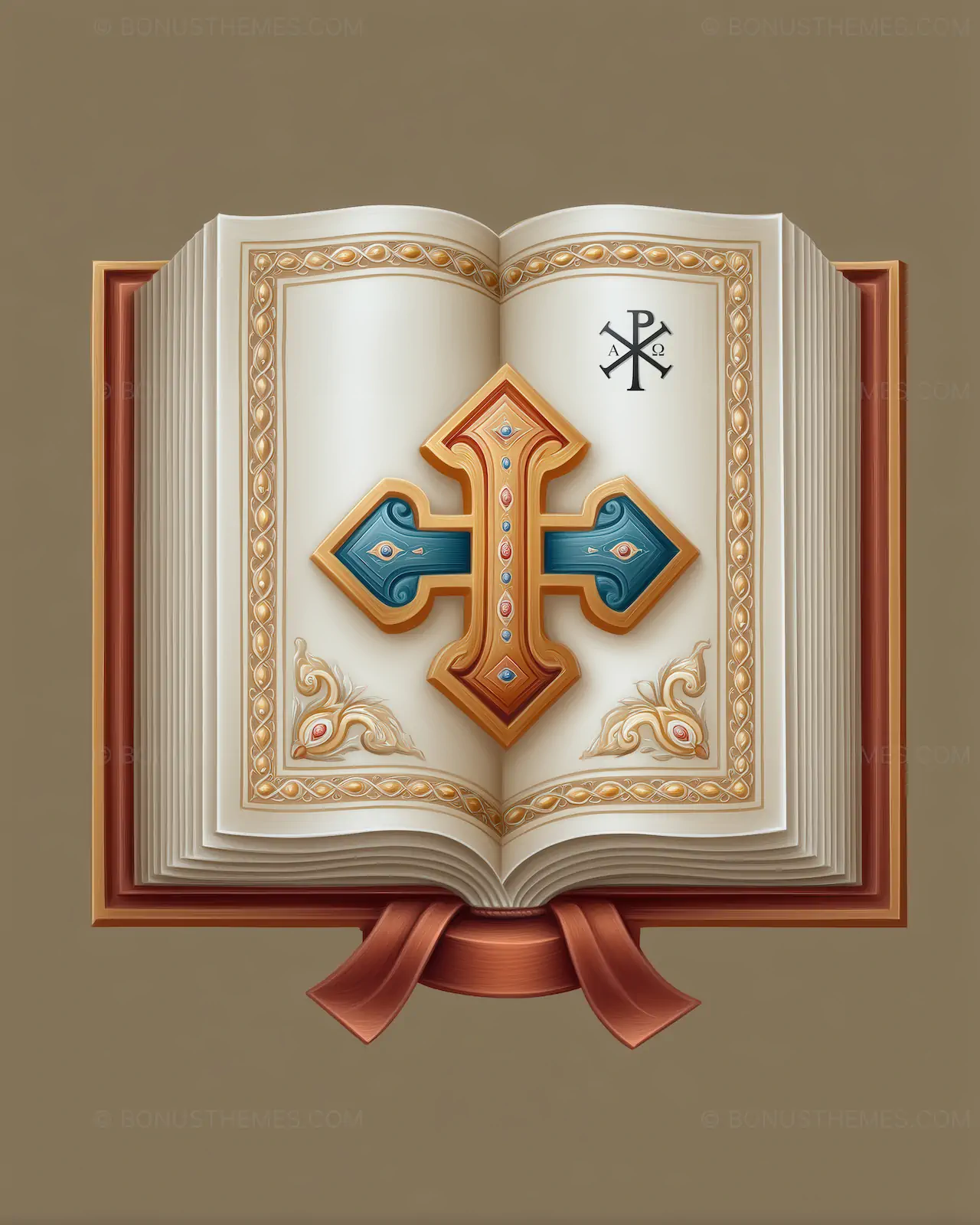 Book with Cross on Cover - Greek Letters of Christ | Spiritual AI Image