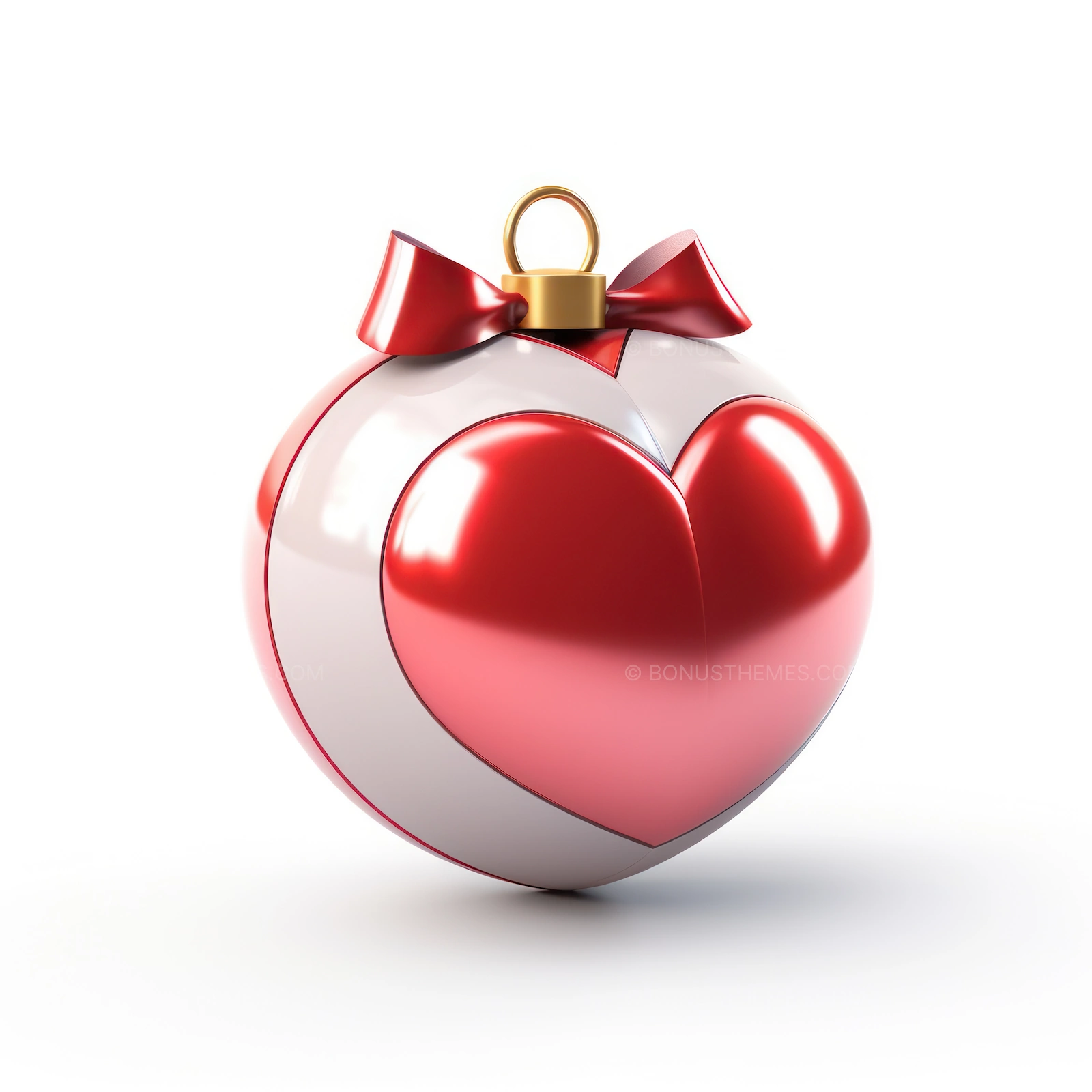 Christmas Ball with Heart on White Background - AI Image