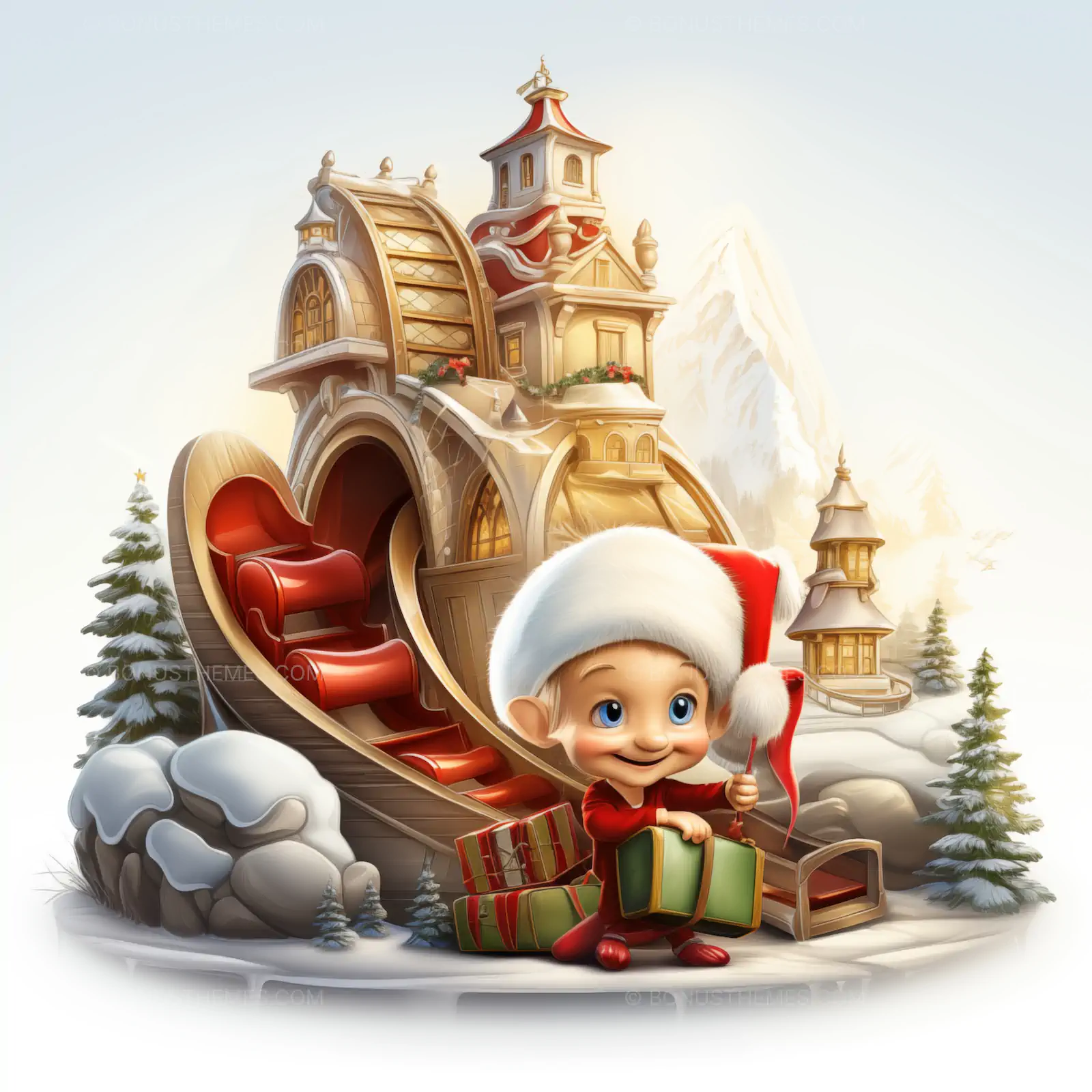 Christmas Elf Collecting Presents at Santa's Workshop | Charming AI Holiday Illustration
