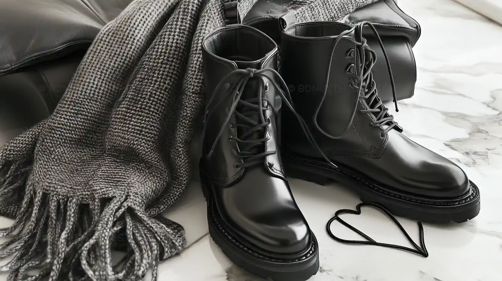 Classic Men’s Leather Combat Boots | Winter Fashion Still Life AI Generated Image
