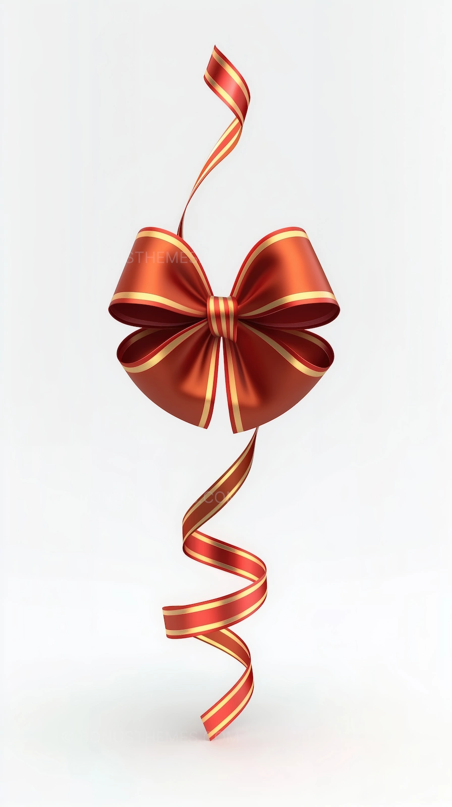Curled Red Ribbon with Gold Stripes - Festive Gift Decoration | AI Image