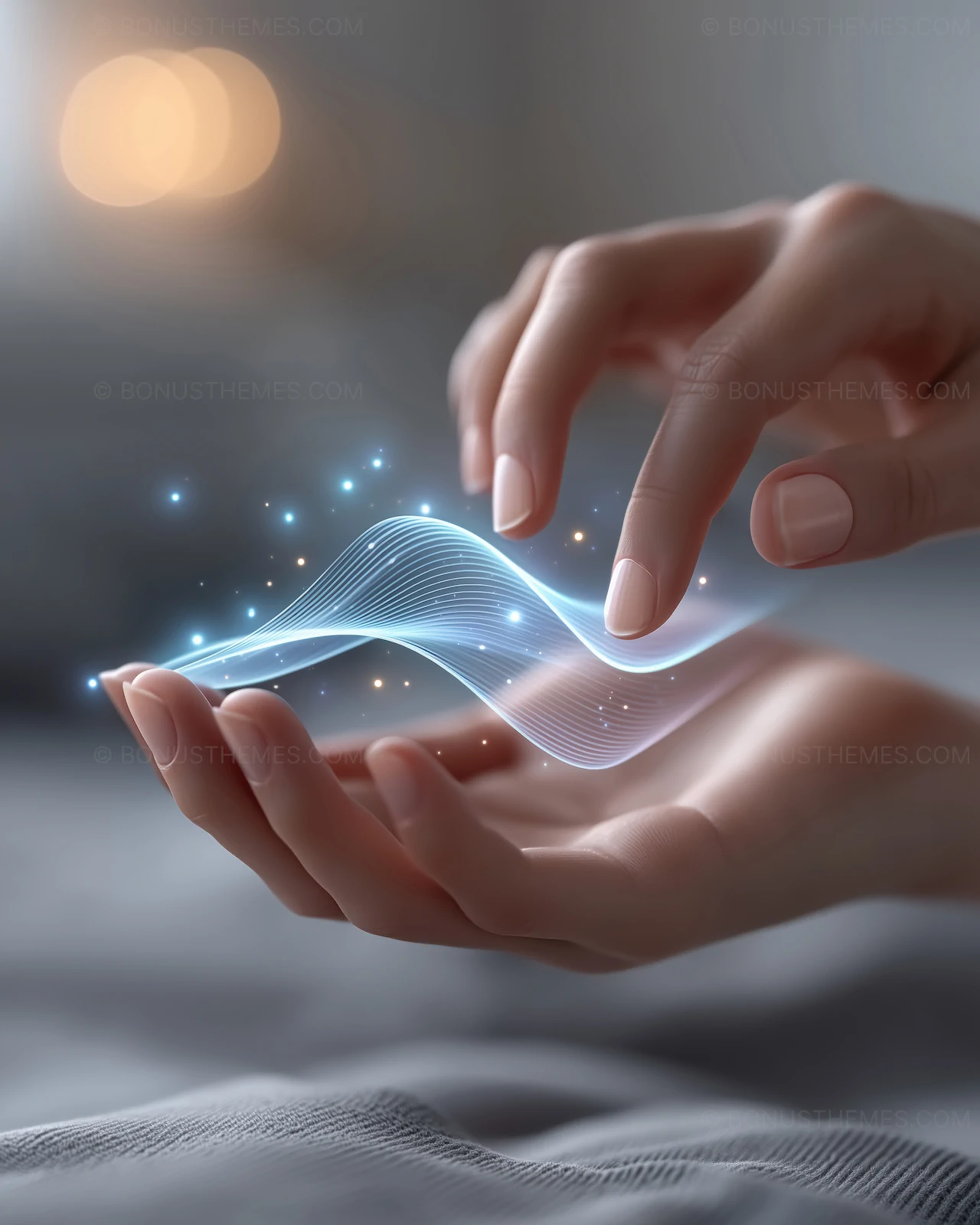 Hand Interacting with Glowing Digital Energy Waves | Futuristic AI Generated High-Tech Concept Image