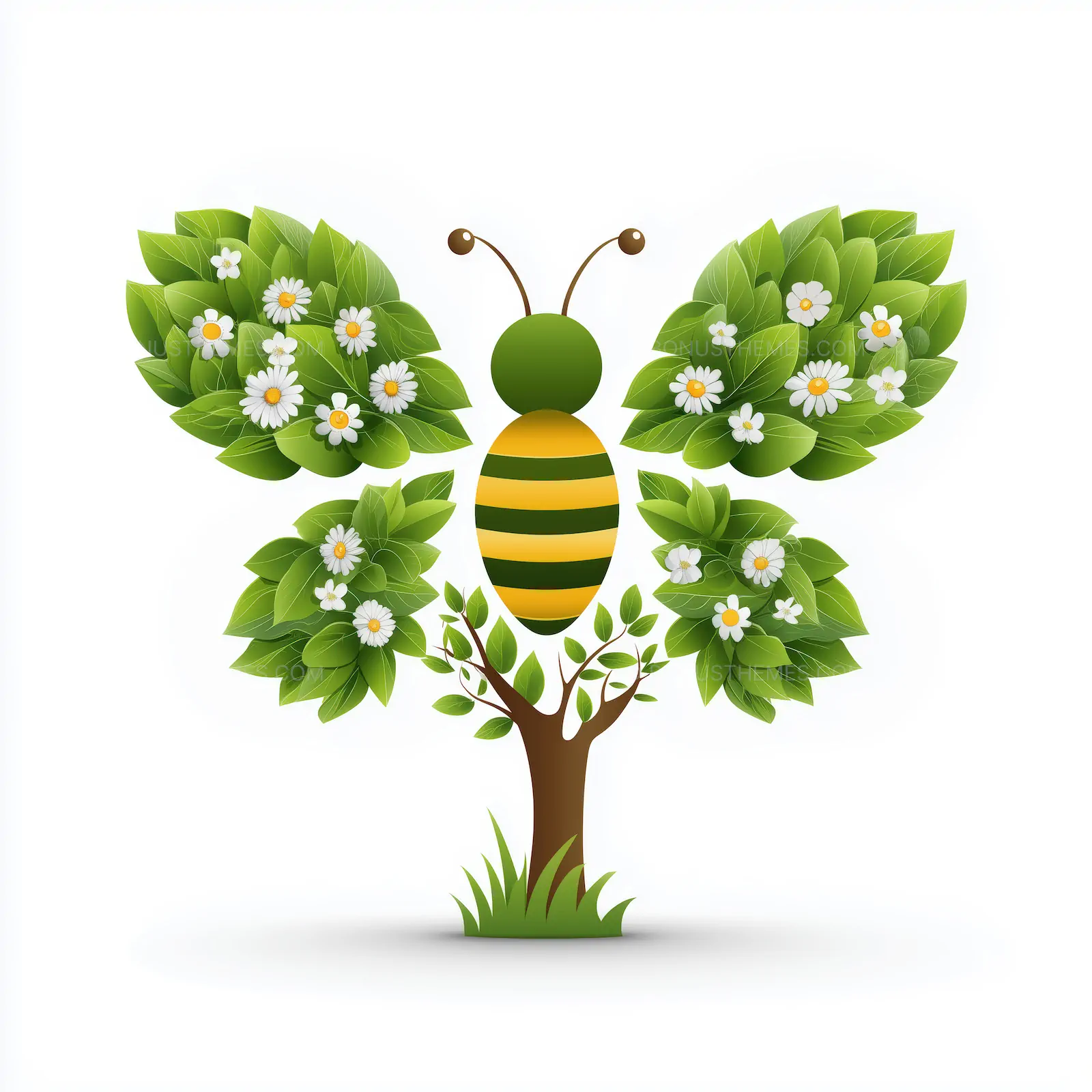 Bee and Butterfly Hybrid Tree with Floral Wings | Creative AI Generated Eco-Friendly Nature Symbol