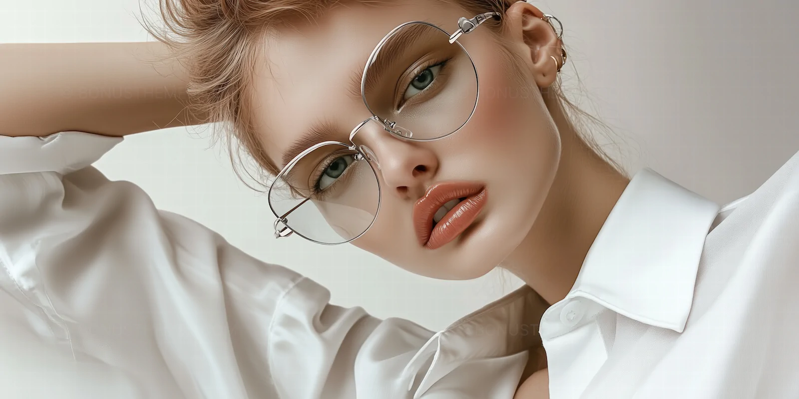 Elegant Woman Wearing Silver Oversized Fashion Glasses | AI Portrait