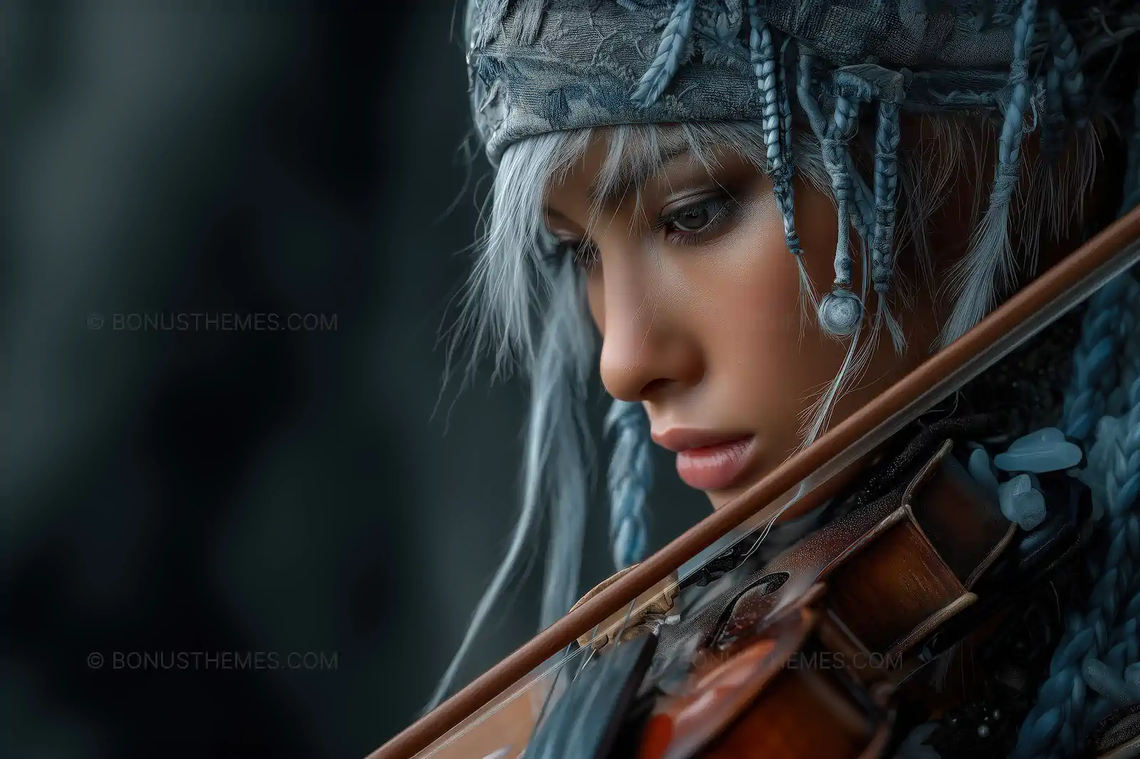 Close-up Portrait of a Female Violinist in Fantasy Attire | AI Art Image