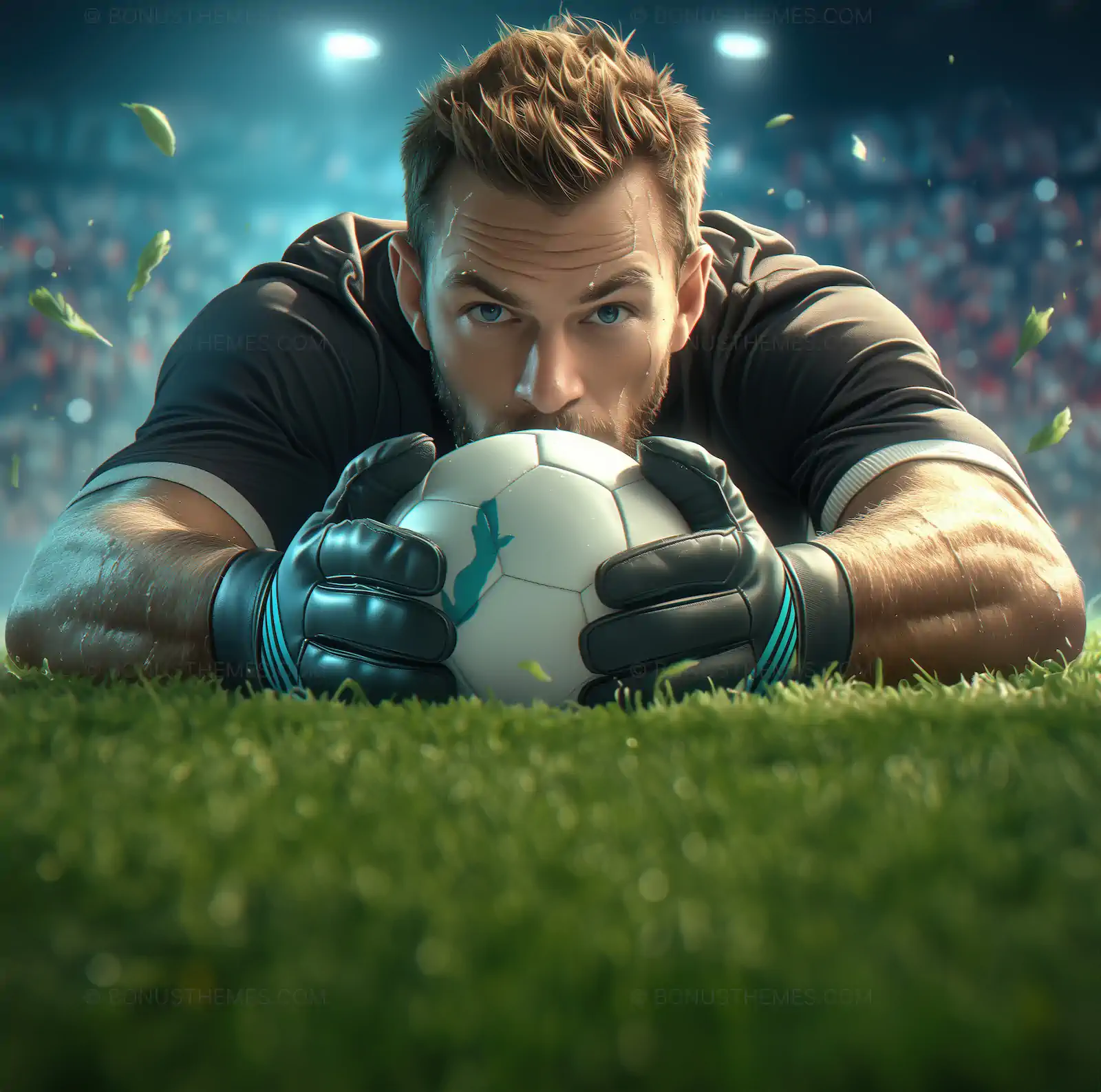 Focused Soccer Goalkeeper Holding Ball | Intense Professional Sports AI Generated Image