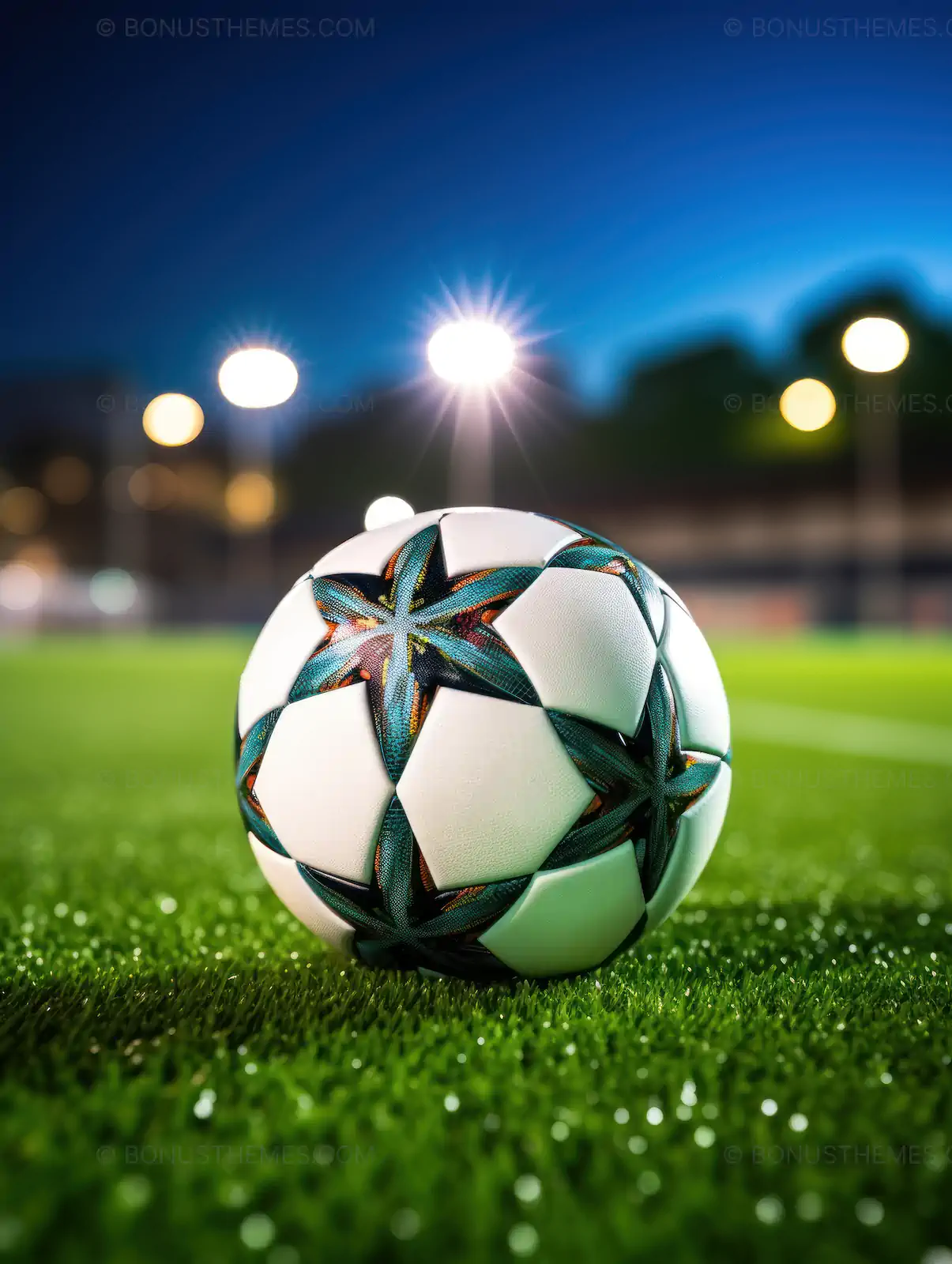 Football on Green Stadium Field at Night | Atmospheric AI Generated Sports Illustration