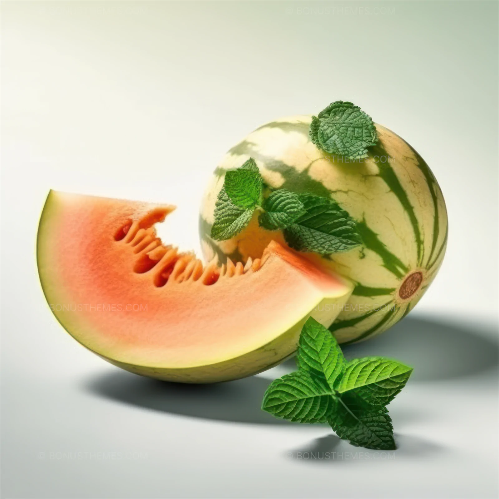 Fresh Juicy Melon Slice with Green Leaves | Realistic AI Generated Summer Fruit Illustration