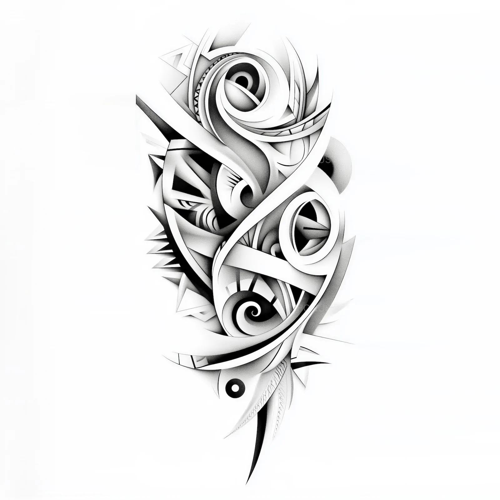 Geometric Spiral Tattoo Design - Detailed Black & White Texture | AI Image