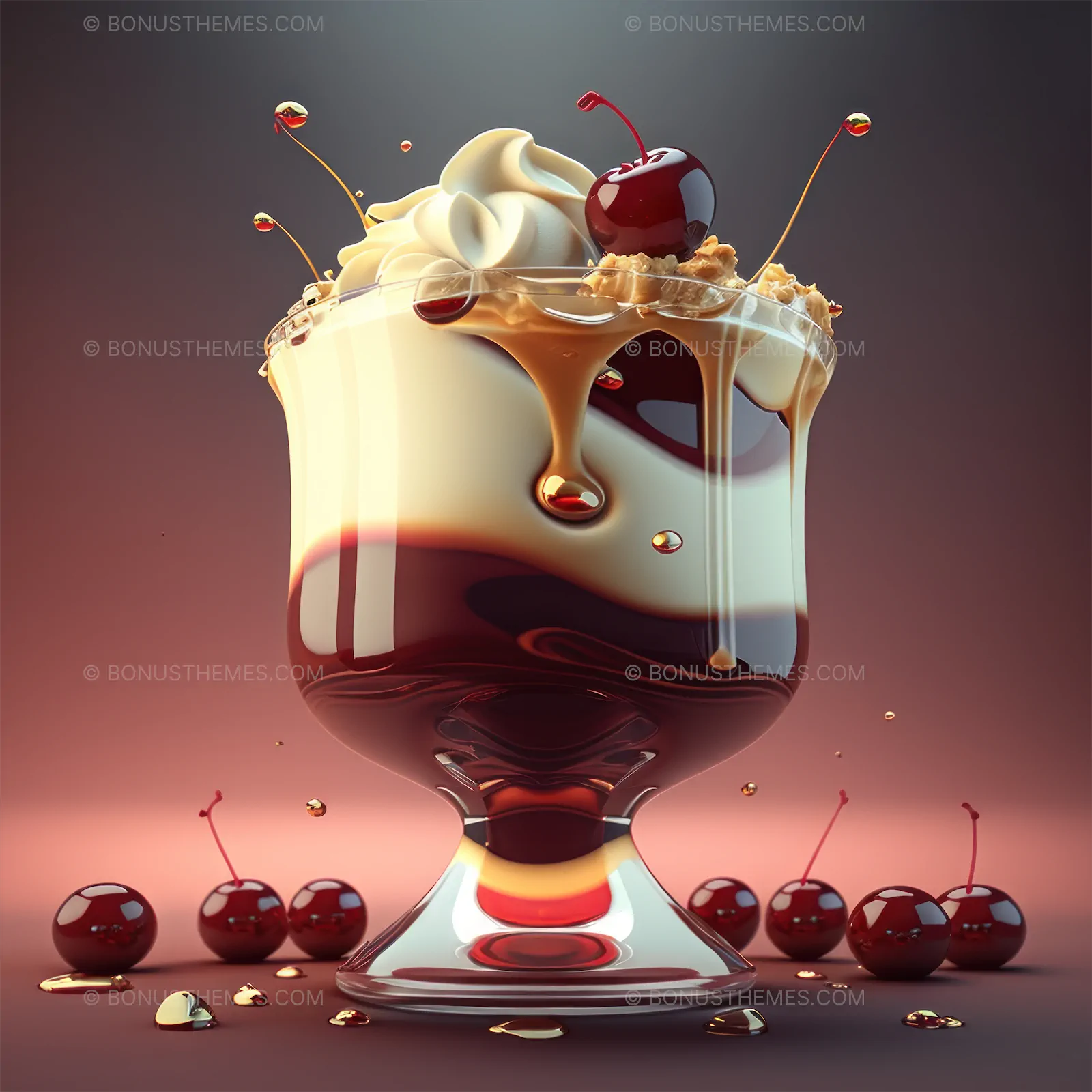 Gourmet Ice Cream Sundae with Cherries | Creamy Summer Treat AI Generated Image