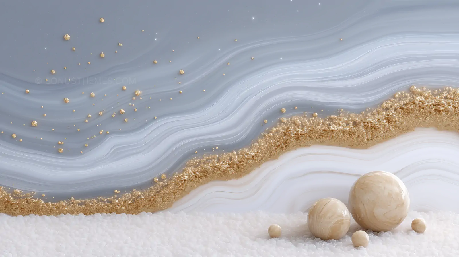 Gold Glitter Wave Pattern Wall with Decorative Gold Balls | Luxury AI Image