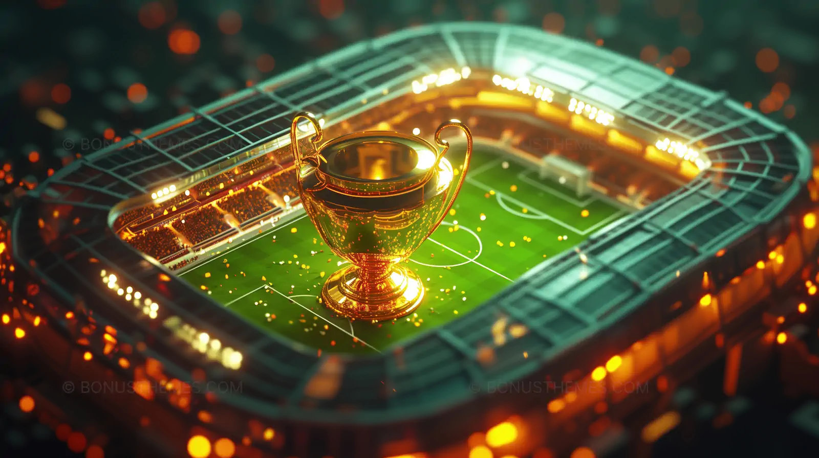 Golden Championship Trophy in Illuminated Soccer Stadium | AI Image
