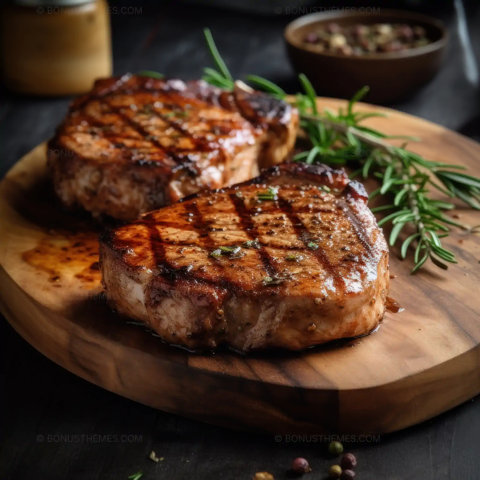 Grilled Meat with Herbs on Wooden Cutting Board | Gourmet AI Generated Food Image