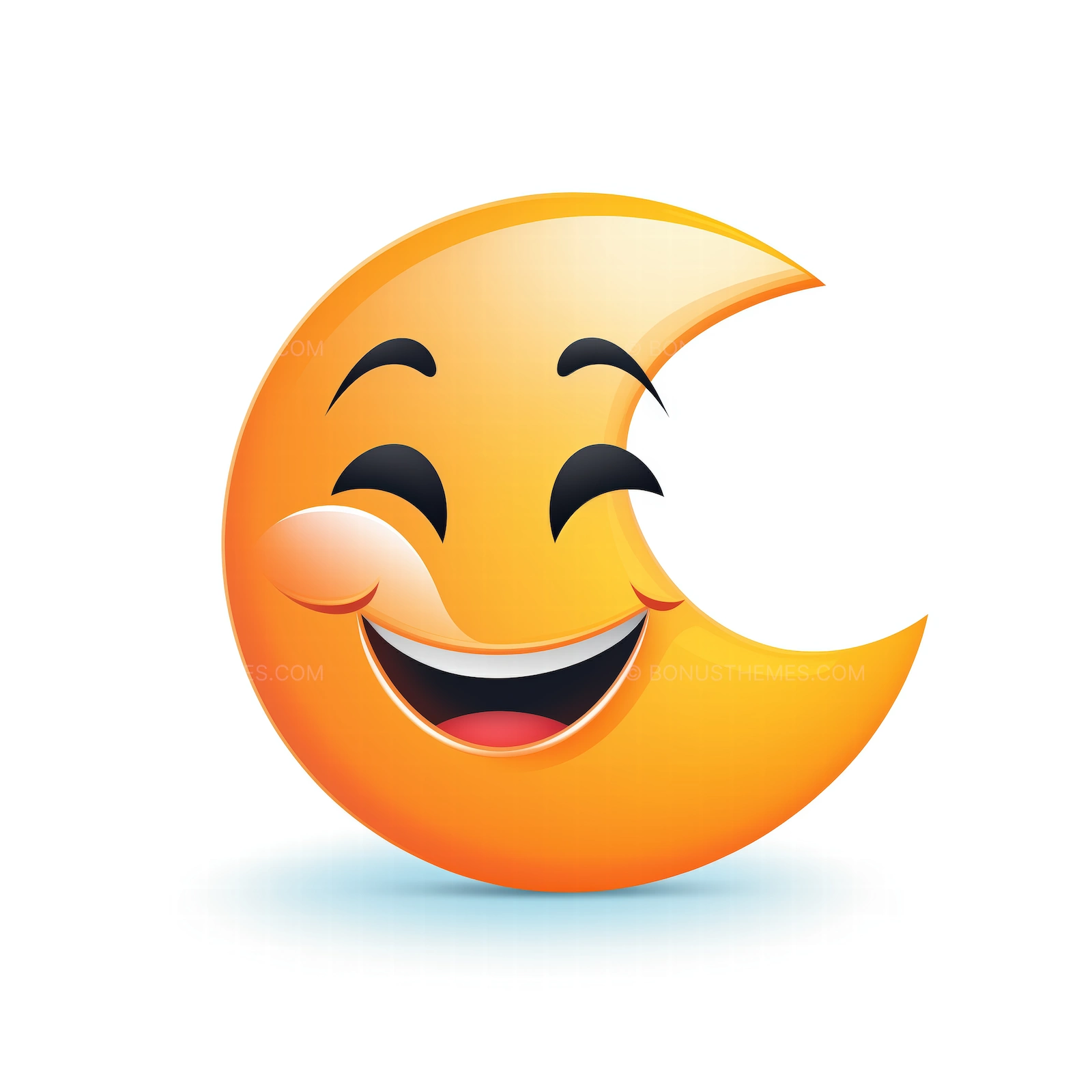 Happy Smiling Crescent Moon Emoji Icon - 3D Glossy Illustration | AI Image