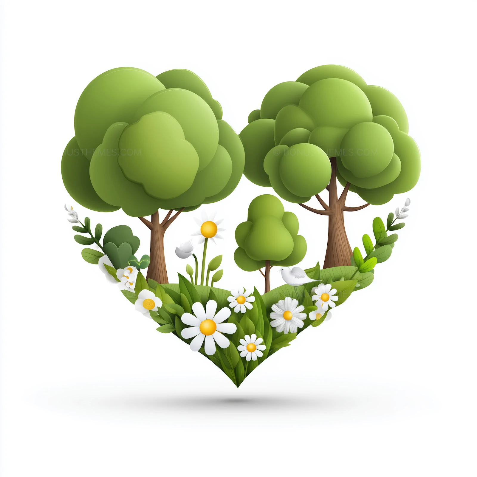 Heart-Shaped Spring Landscape | Green Eco-Friendly AI Generated Nature Graphic