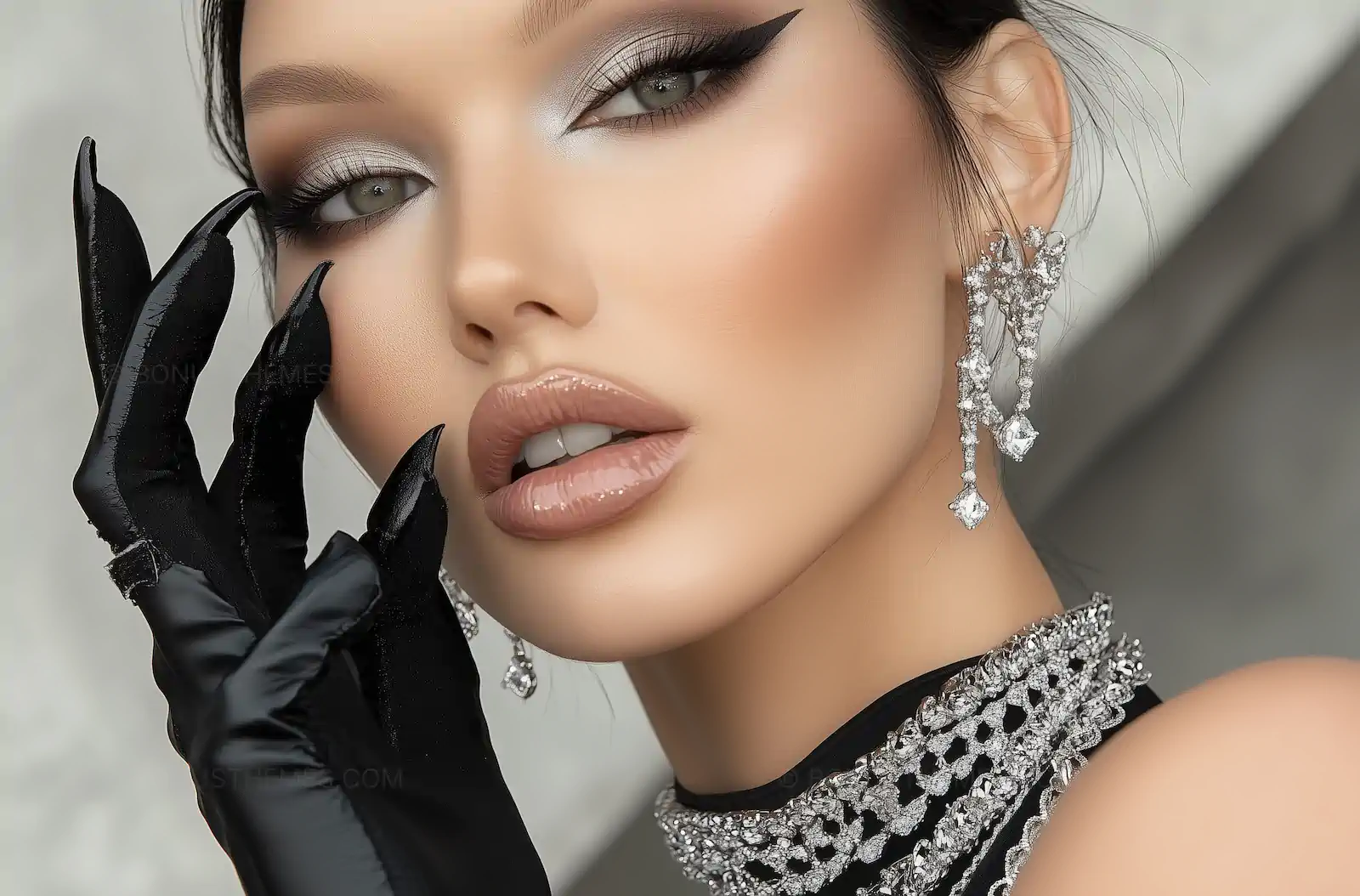 High-Fashion Glamour Portrait | Dramatic Makeup and Diamond Jewelry AI Generated Image