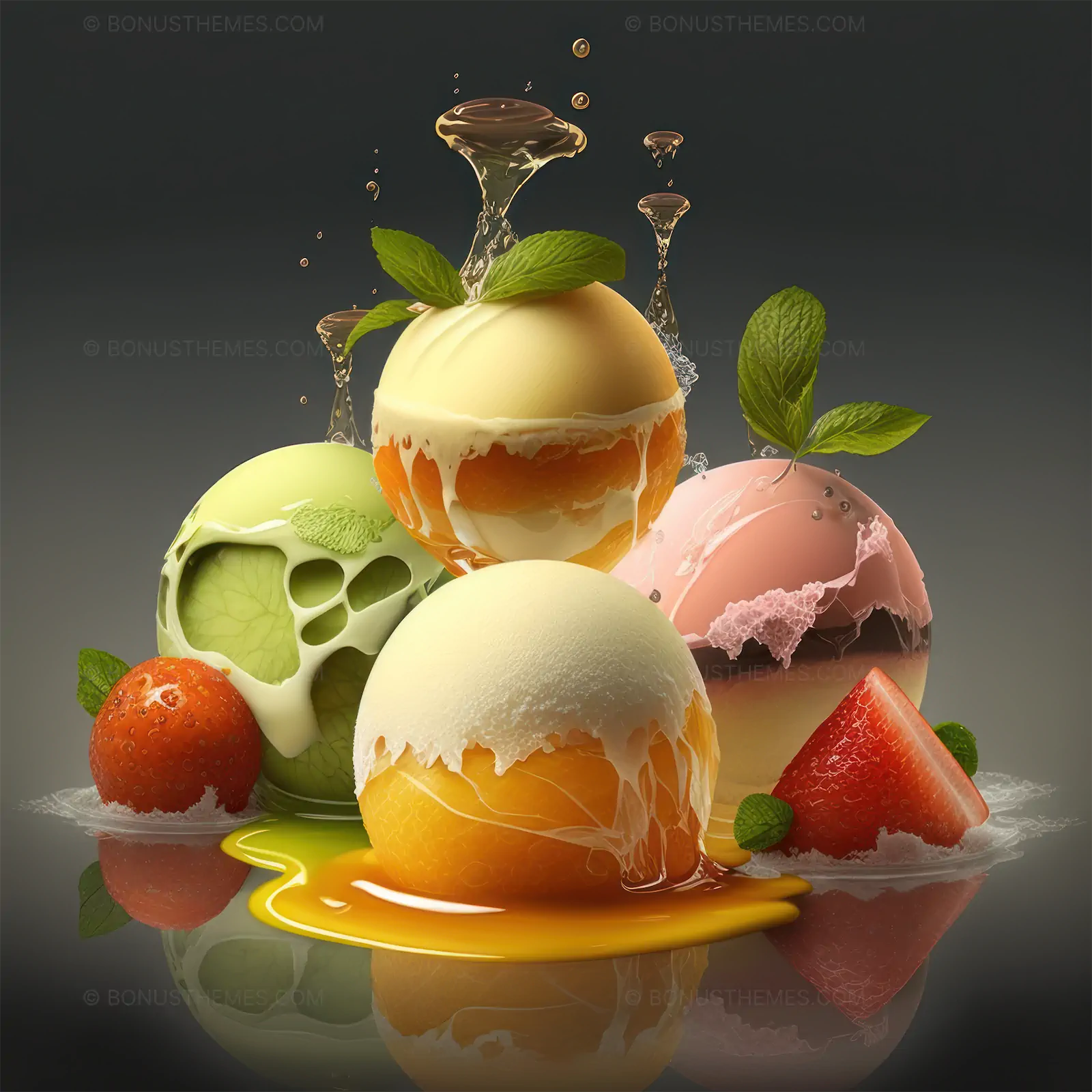 Elegant Ice Cream Balls with Rich Chocolate Syrup | Professional AI Generated Dessert Delight Visual