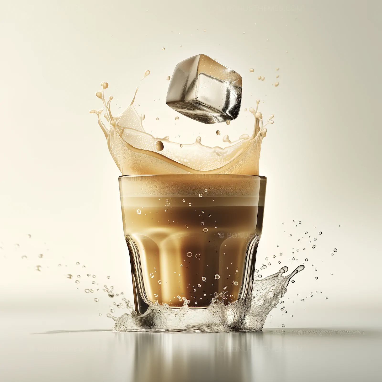 Iced Coffee Splash with Ice Cubes | Dynamic AI Beverage Image