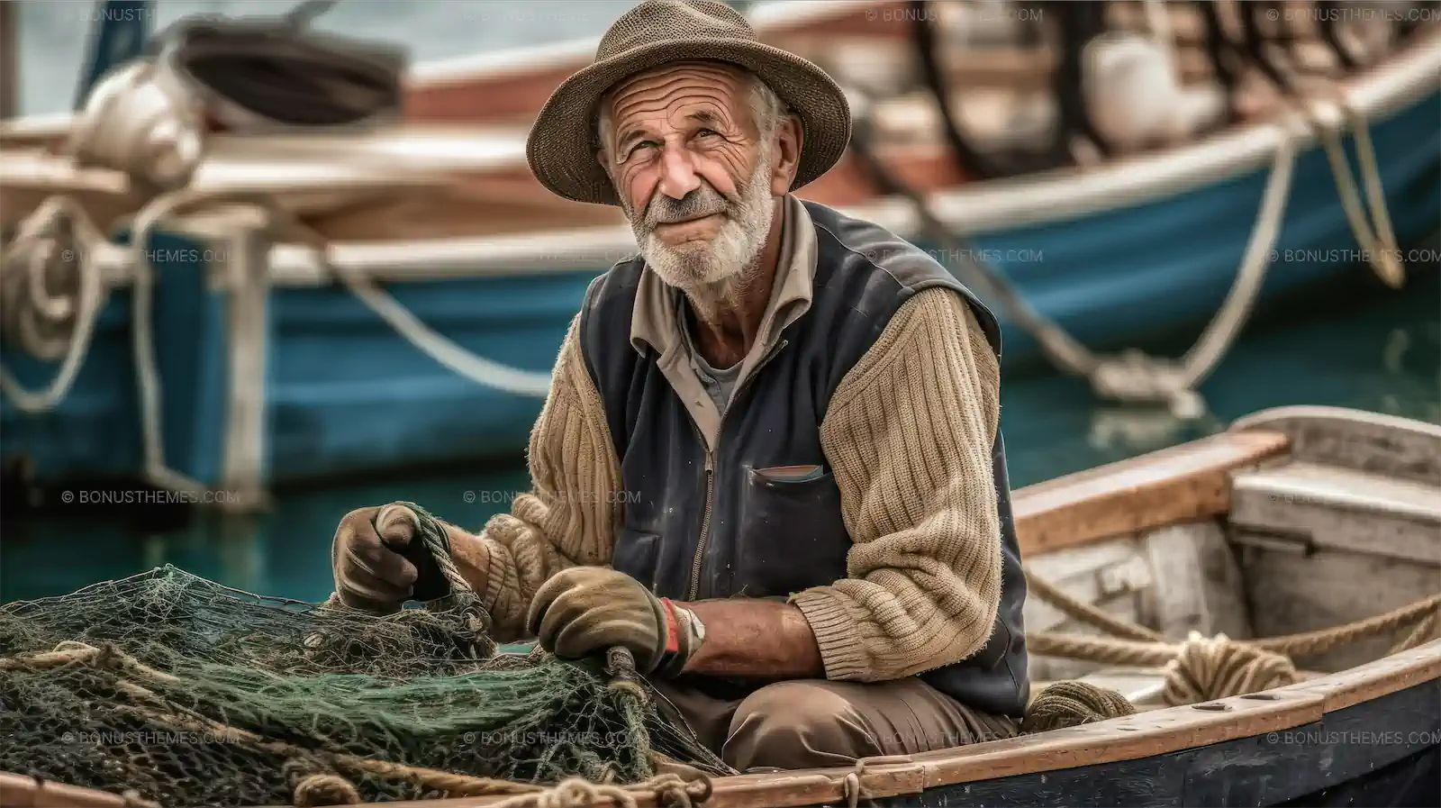 A fisherman sitting in a boat