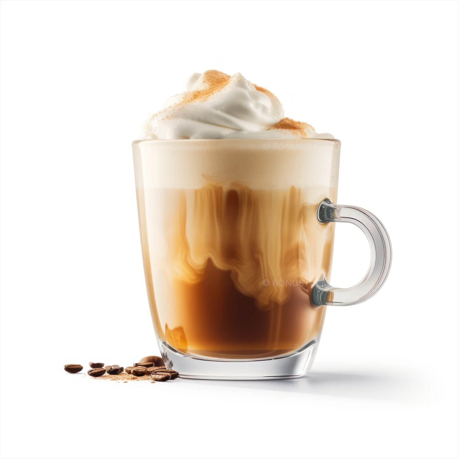 Glass of frappe coffee with cream on isolated white background