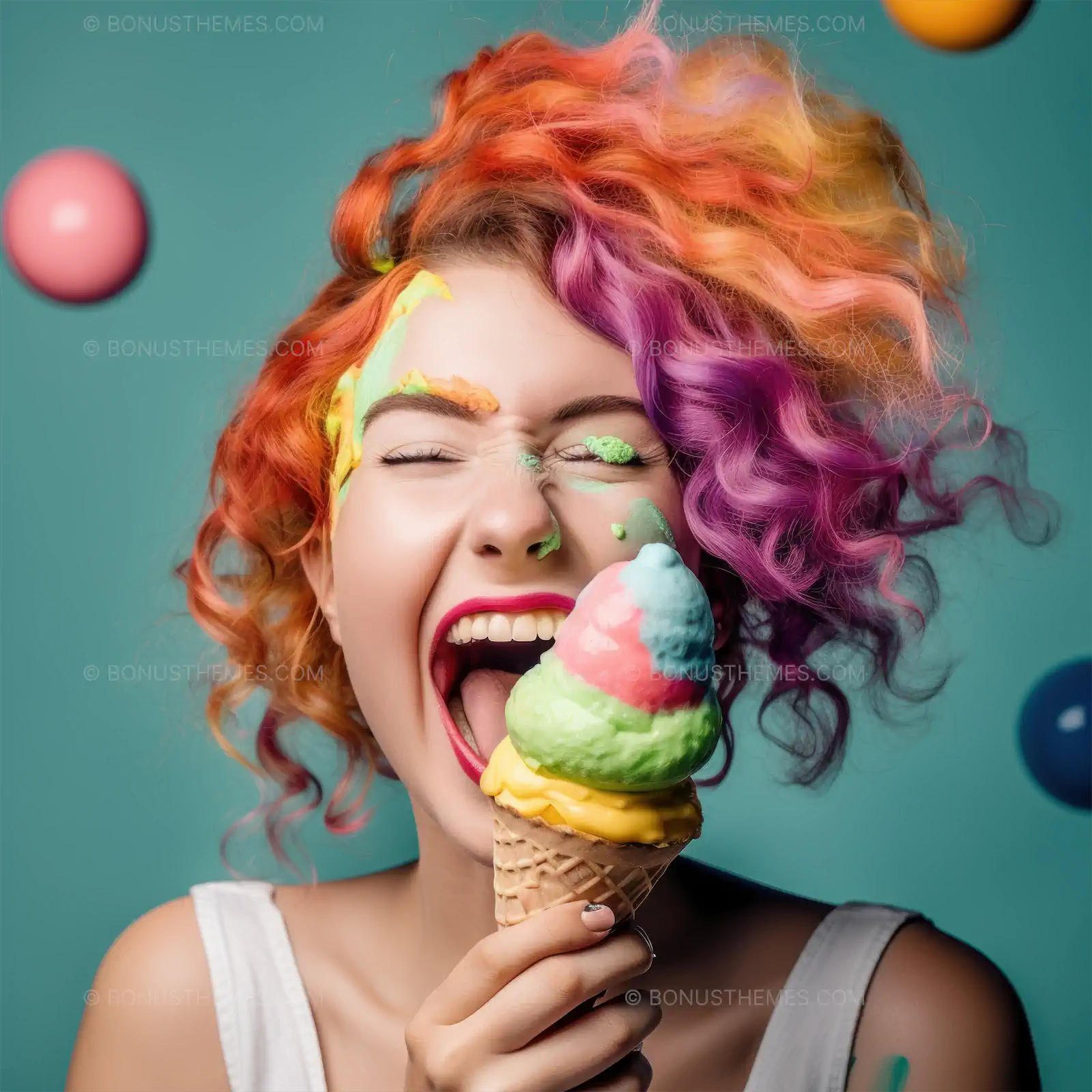 Playful girl with colourful ice cream cone