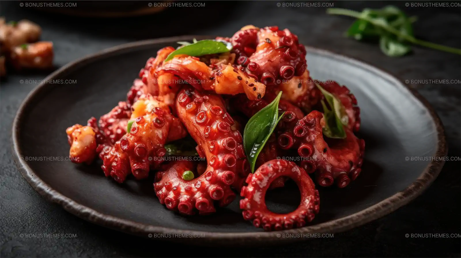 Octopus with tentacles in a grey plate