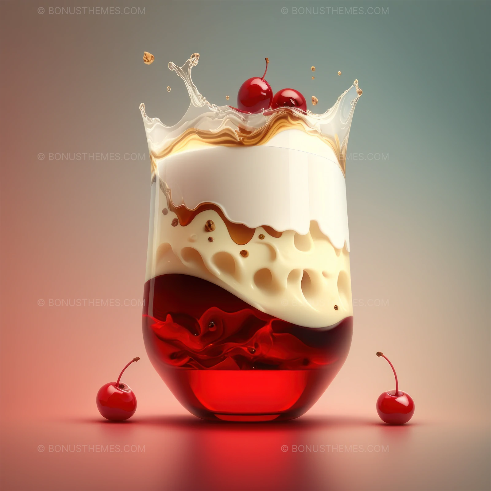 Glass with cream cherries and nuts