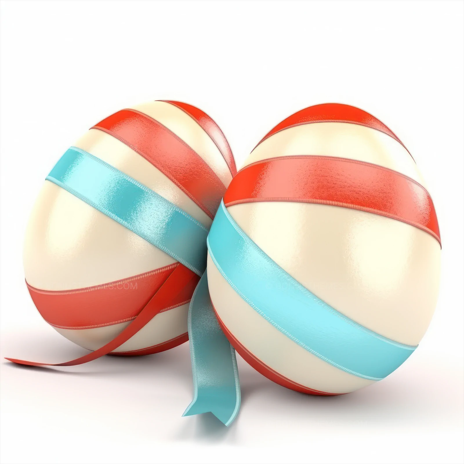 Easter eggs with ribbons on isolated white background