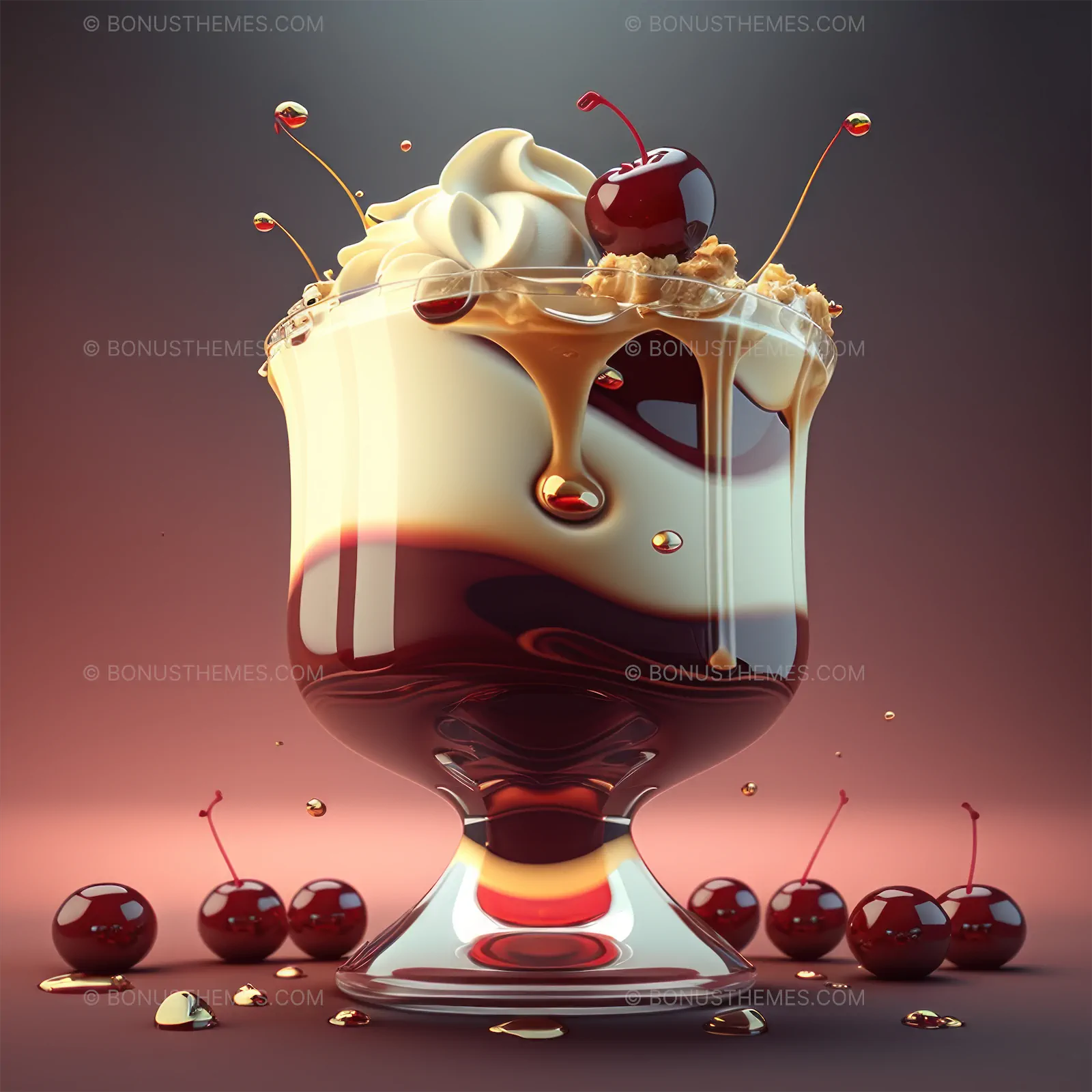 Glass with cream and cherries
