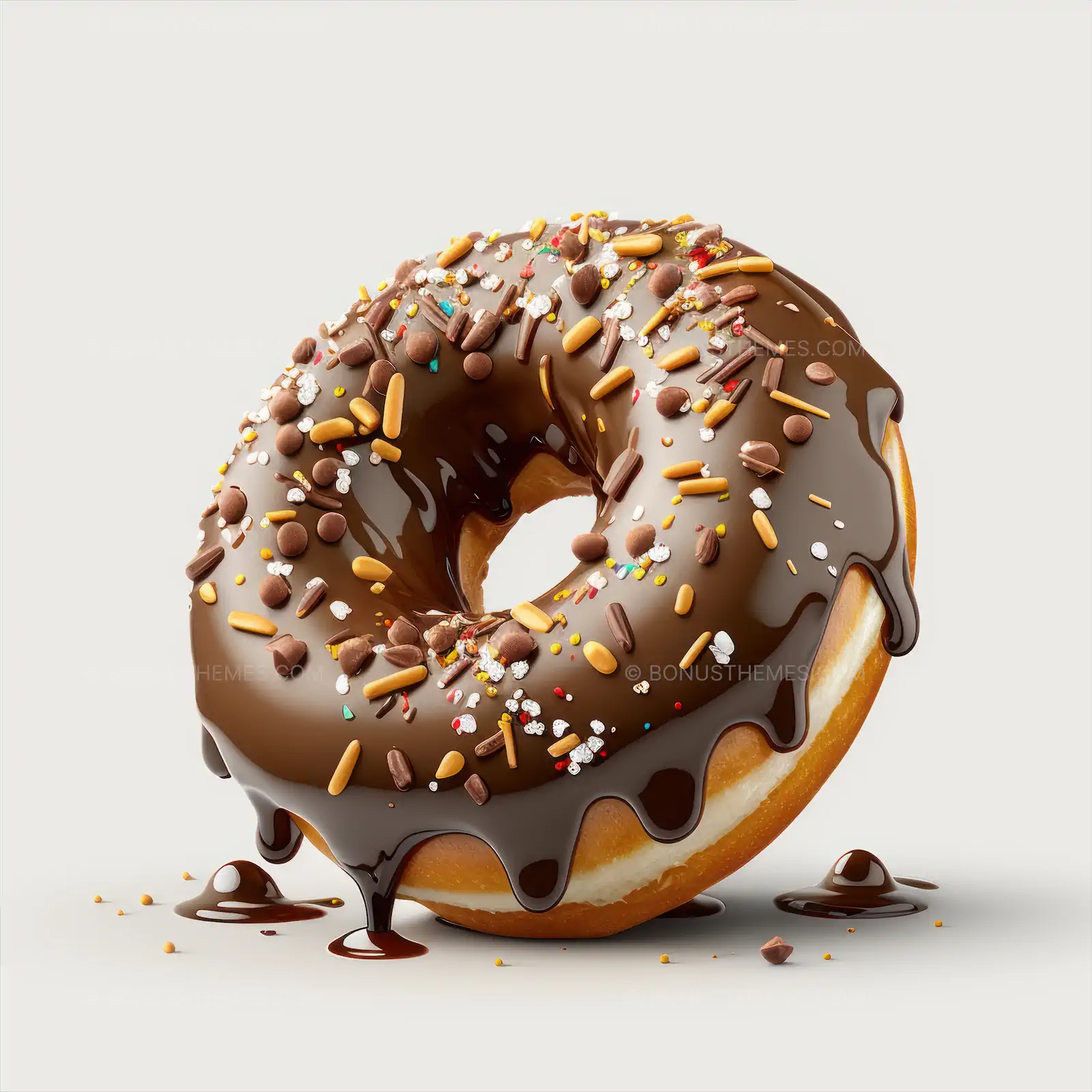 Chocolate donut with sprinkles on a white background