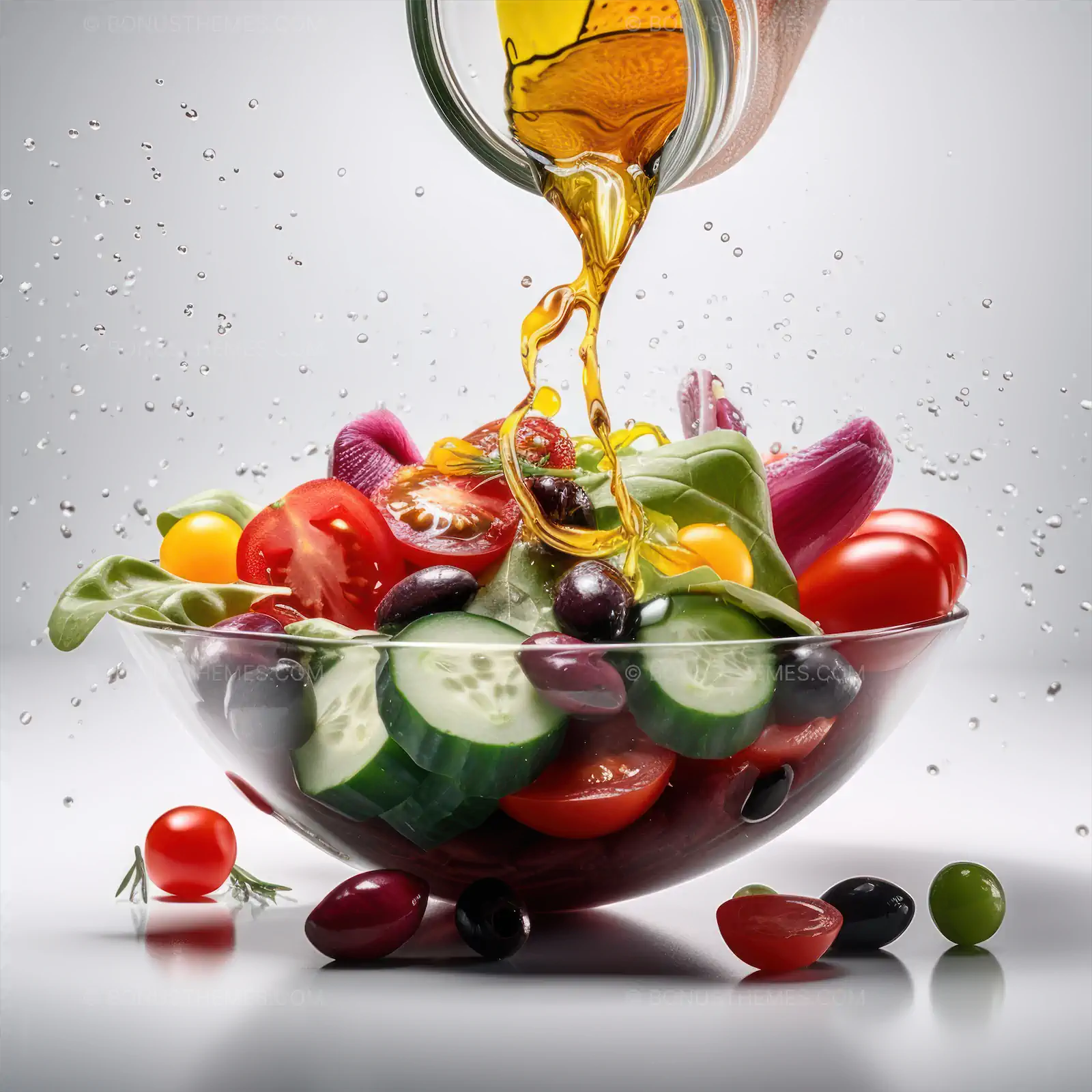 Greek salad in a bowl with olive oil