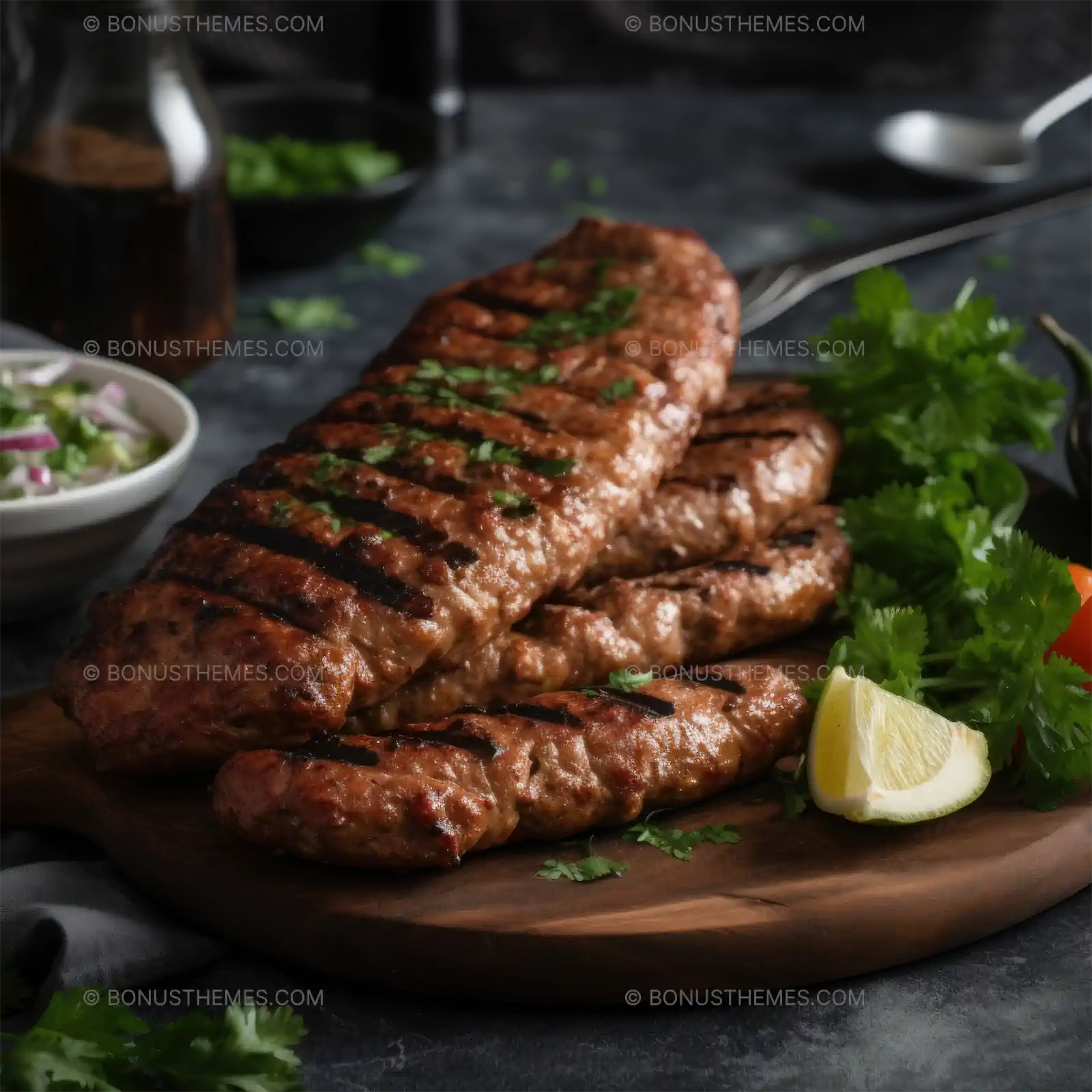 Grilled lula kebab on a wood