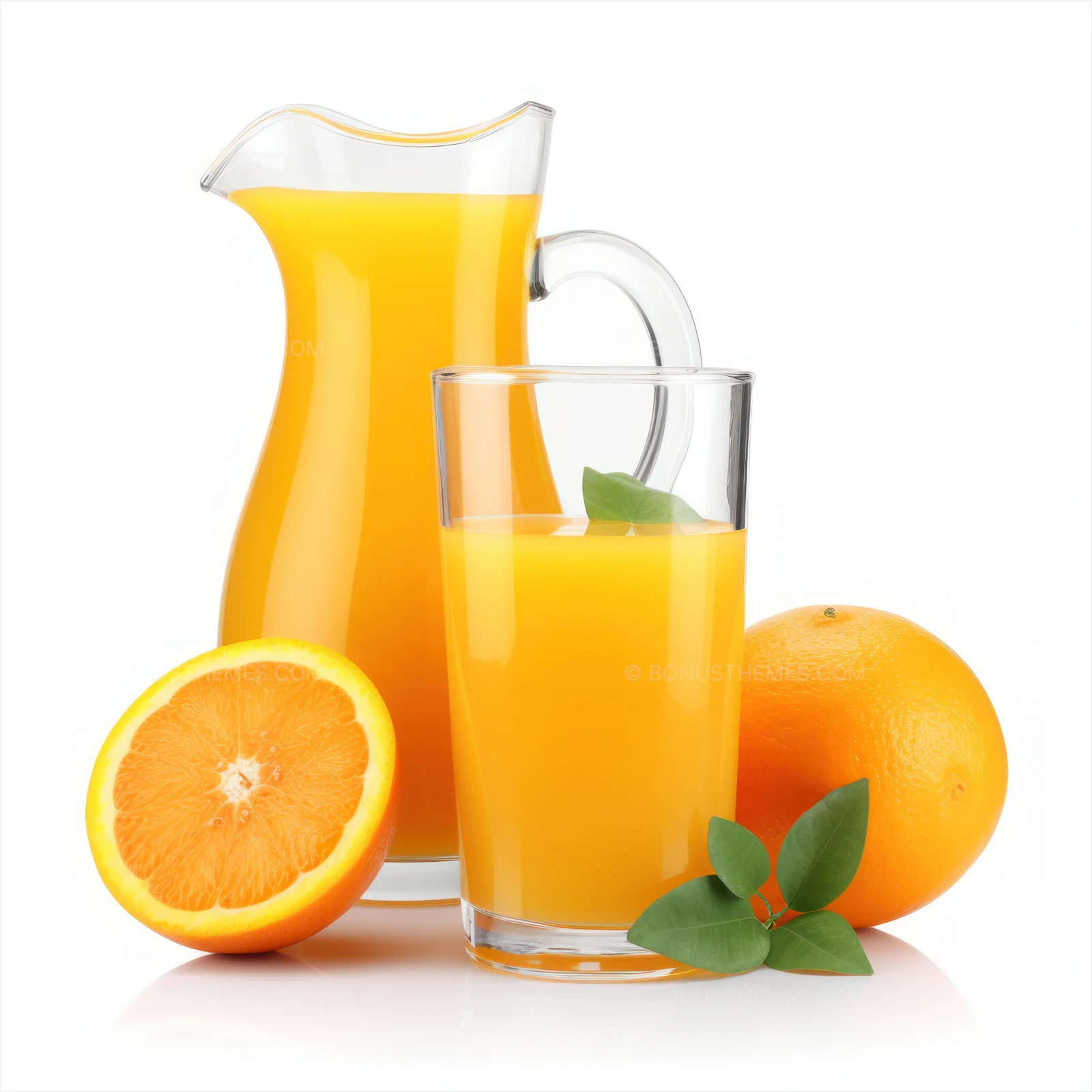 Fresh orange juice on isolated white background