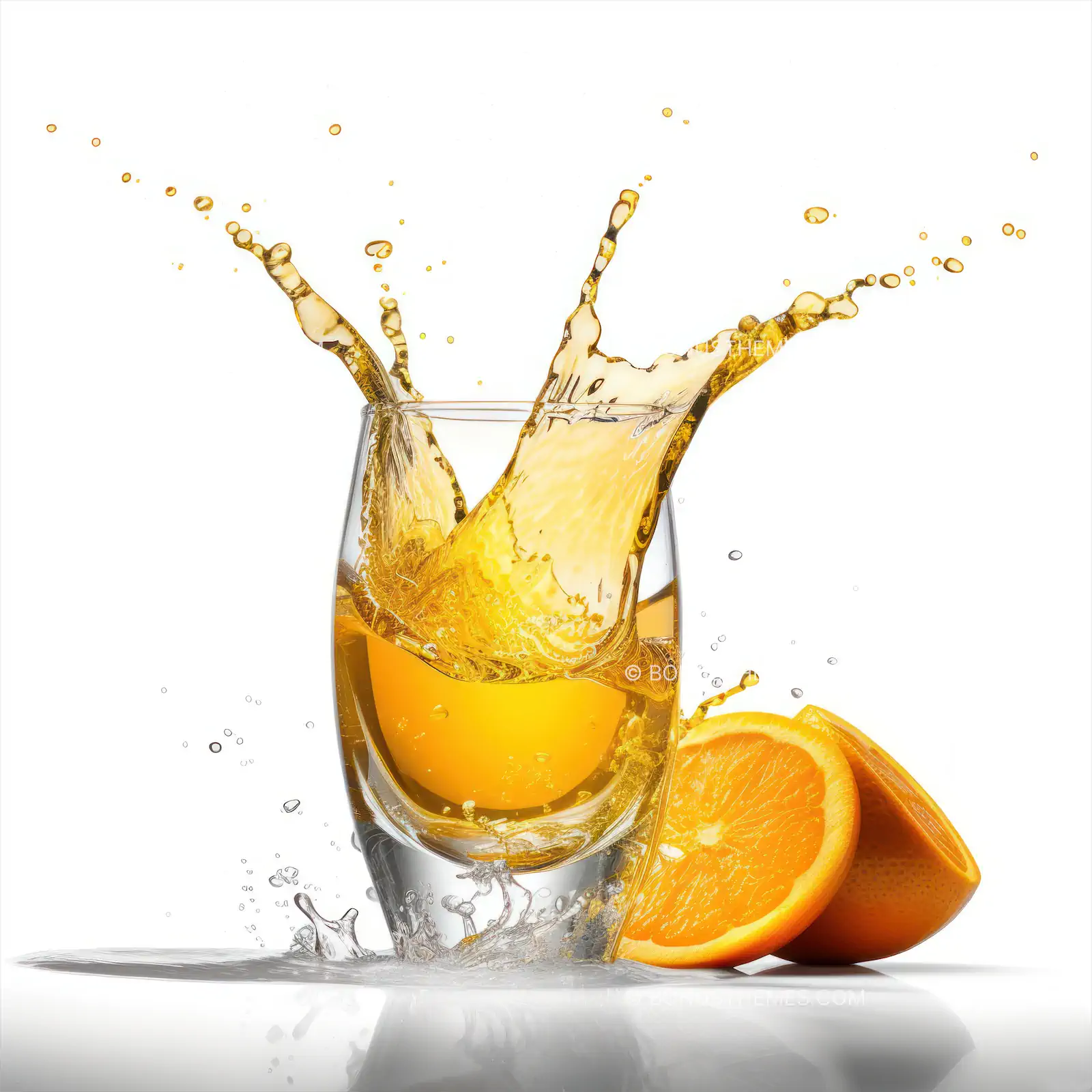 Orange juice splash on isolated white background